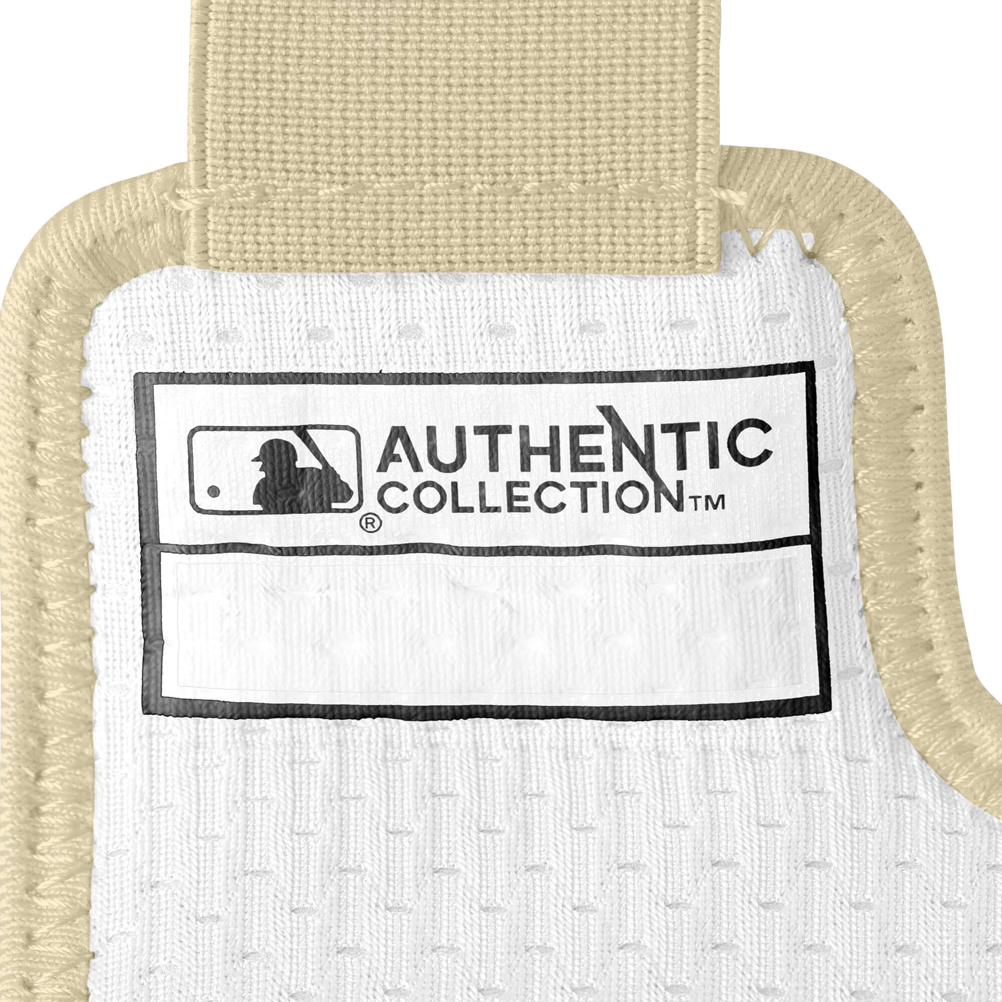 Evoshield Pro-SRZ 2.0 Batter’s Hand Guard label featuring Authentic Collection branding on a white fabric background.