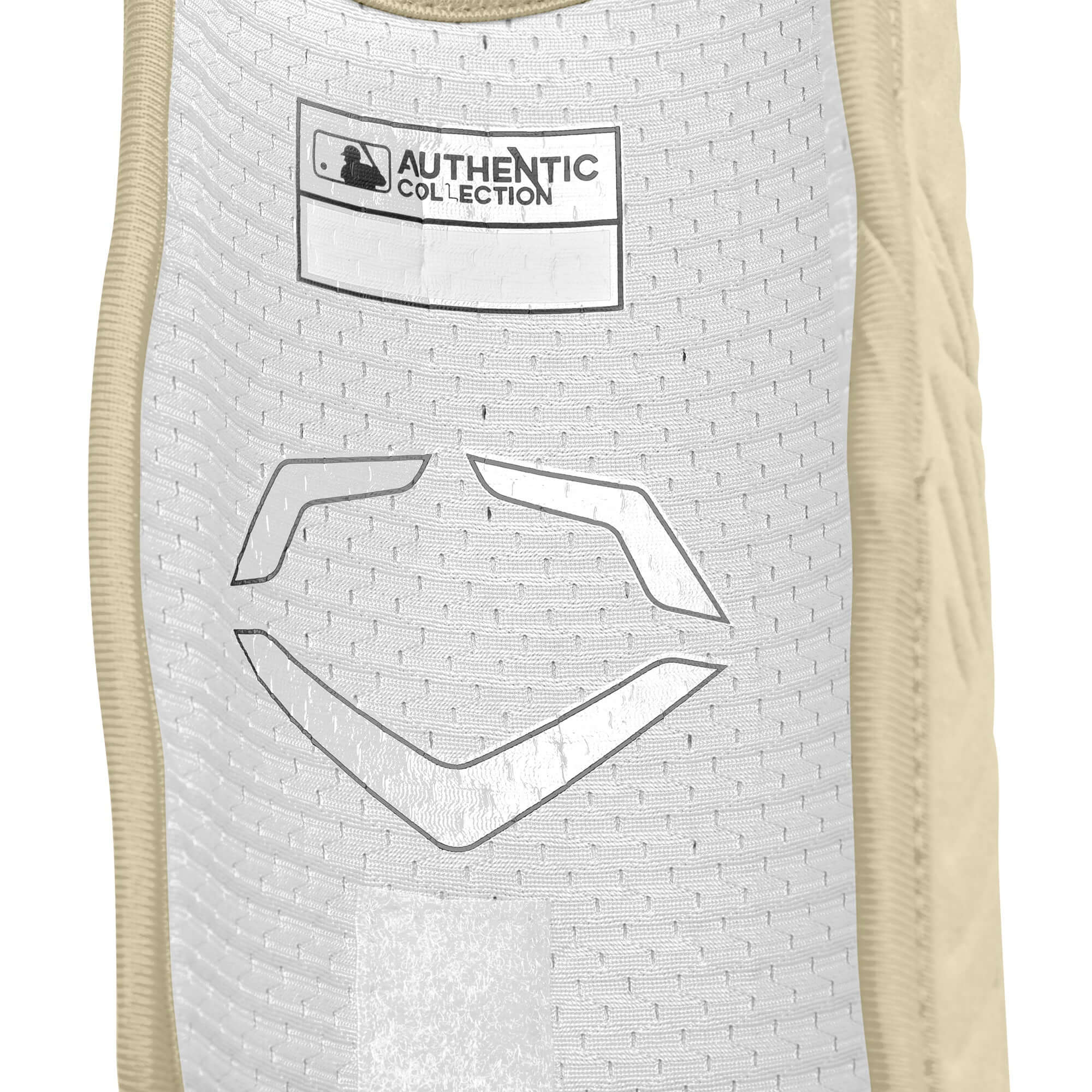 Evoshield PRO-SRZ 2.0 Batter's Leg Guard LHH in Sand color with iridescent accents and ergonomic design.