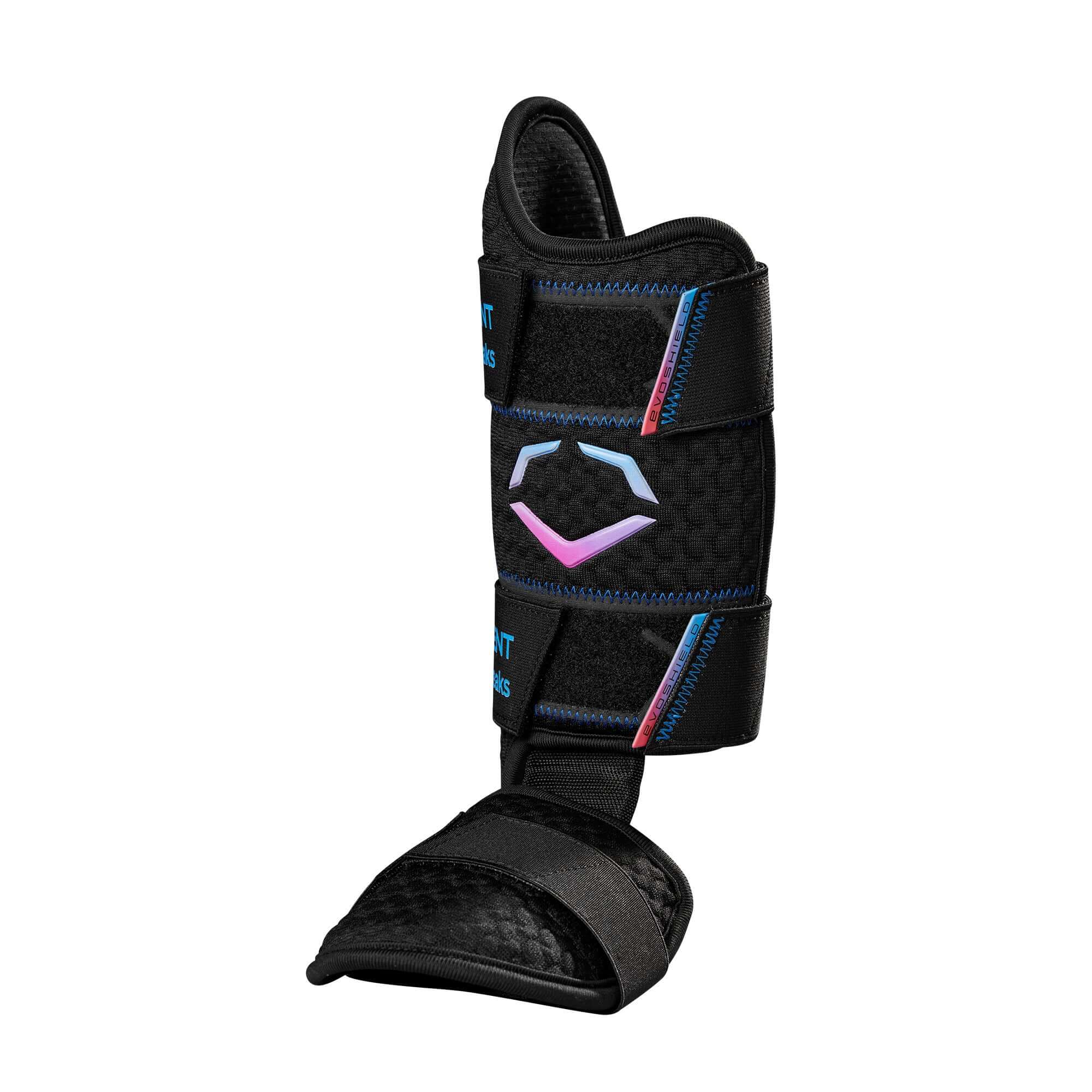 Evoshield Autism Speaks Pro SRZ 2.0 Leg Guard RHH featuring Gel-to-Shell technology and iridescent straps for secure fit.