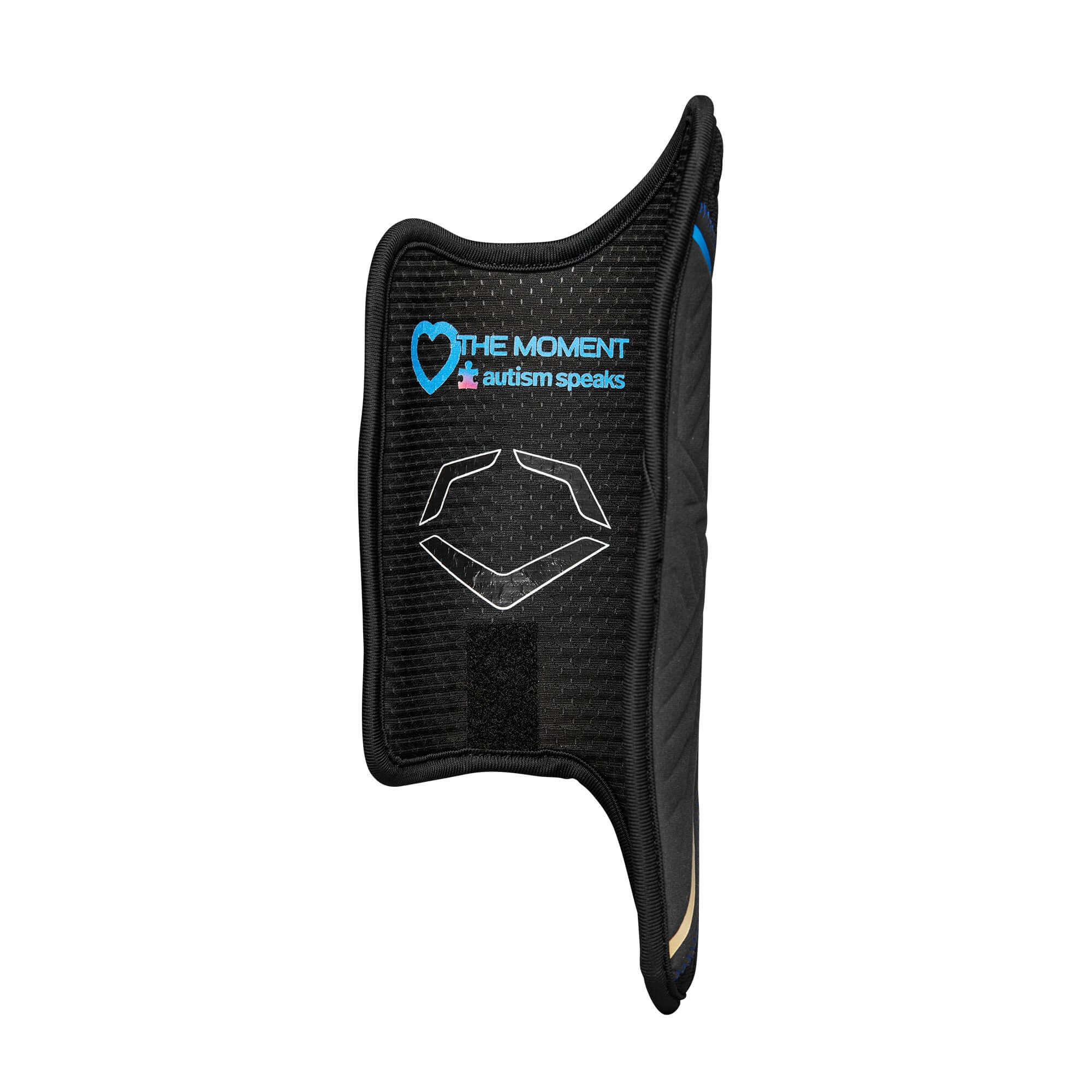 Evoshield Autism Speaks Pro SRZ 2.0 Leg Guard showcasing ergonomic design and gel-to-shell technology for superior protection.