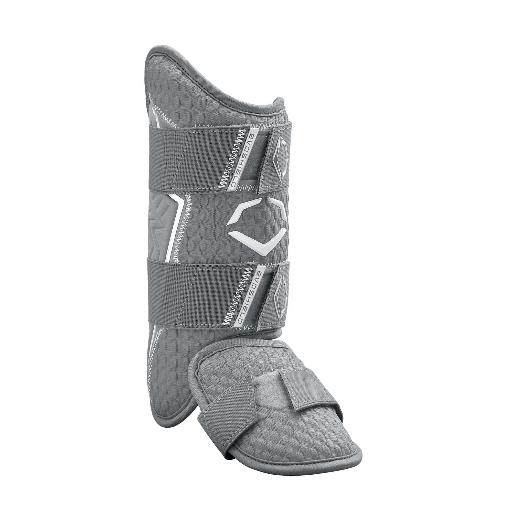 Evoshield Pro-SRZ 2.0 Batter's Leg Guard in gray, featuring Gel-to-Shell technology for optimal protection.