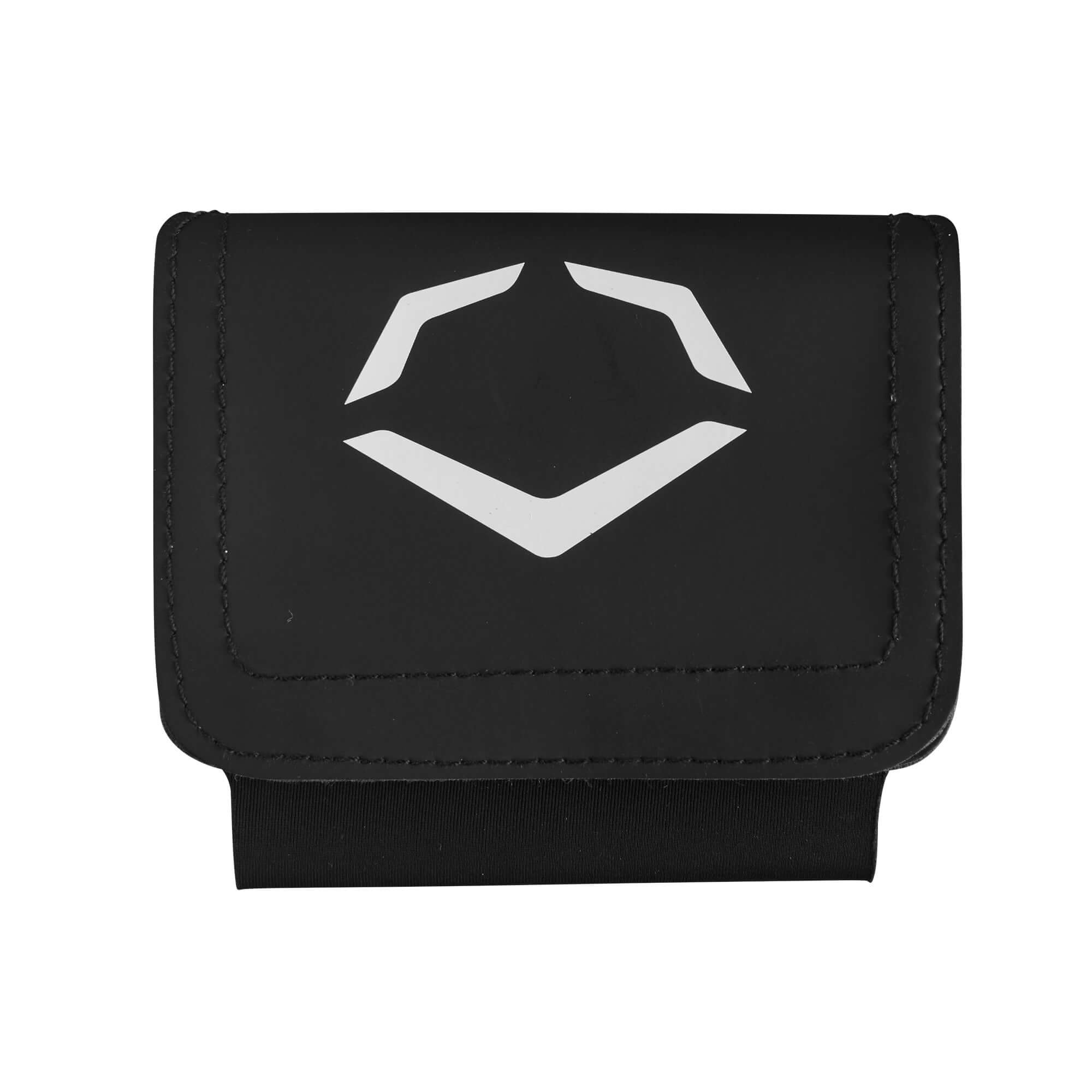 EvoShield Play Call Wrist Wrap in black with white logo, designed for easy access to game notes and signals.