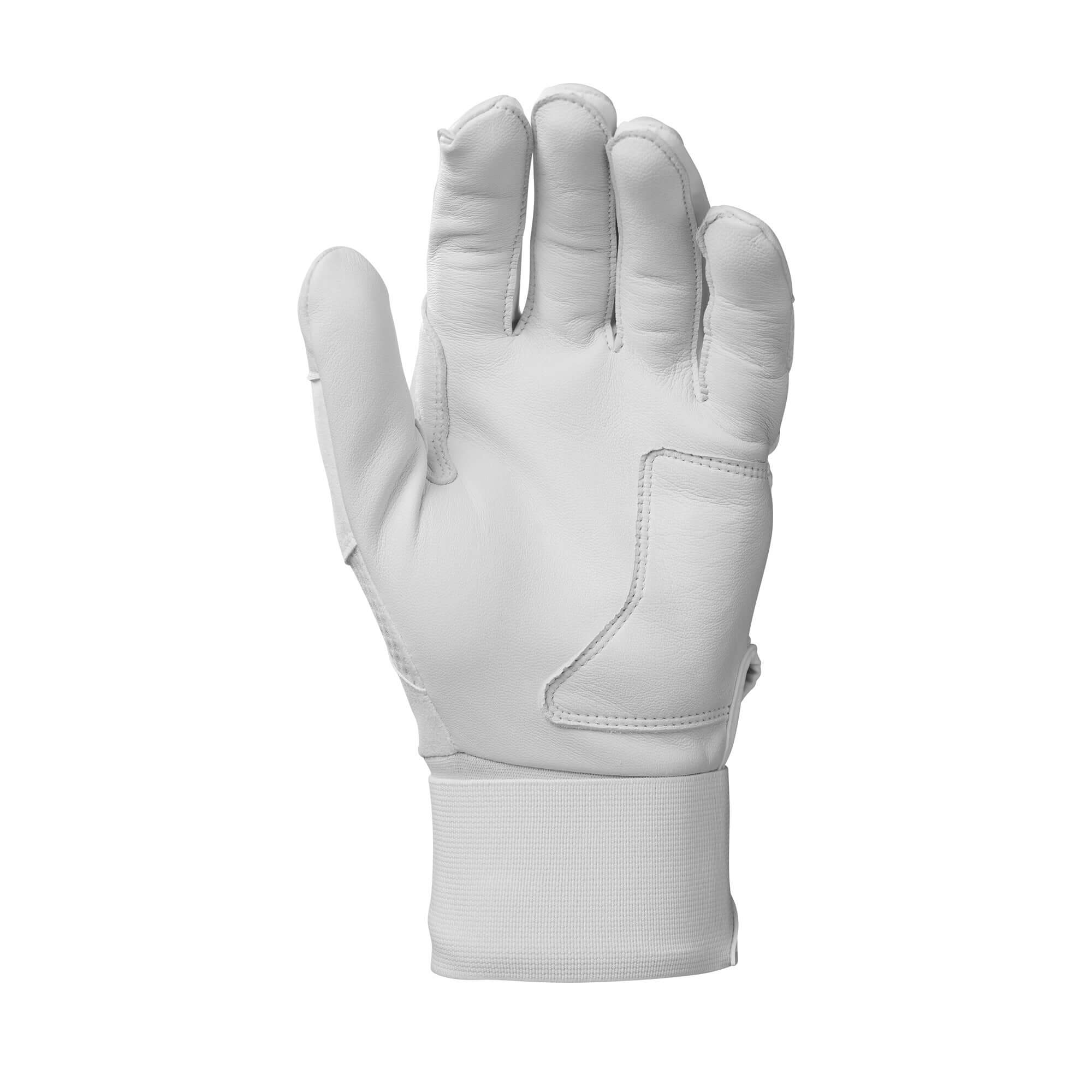 Evoshield Adult Carbyne Batting Gloves in Team White showcasing Cabretta Leather Palm and Lycra gusset for flexibility.