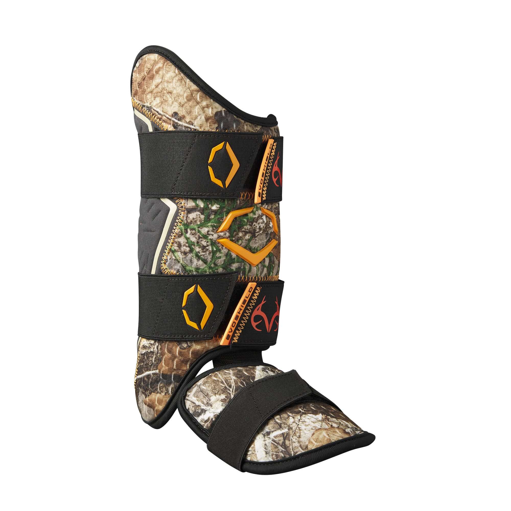 Evoshield PRO-SRZ 2.0 Batter's Leg Guard in Realtree EDGE® Camo with adjustable straps and Gel-to-Shell® Technology.