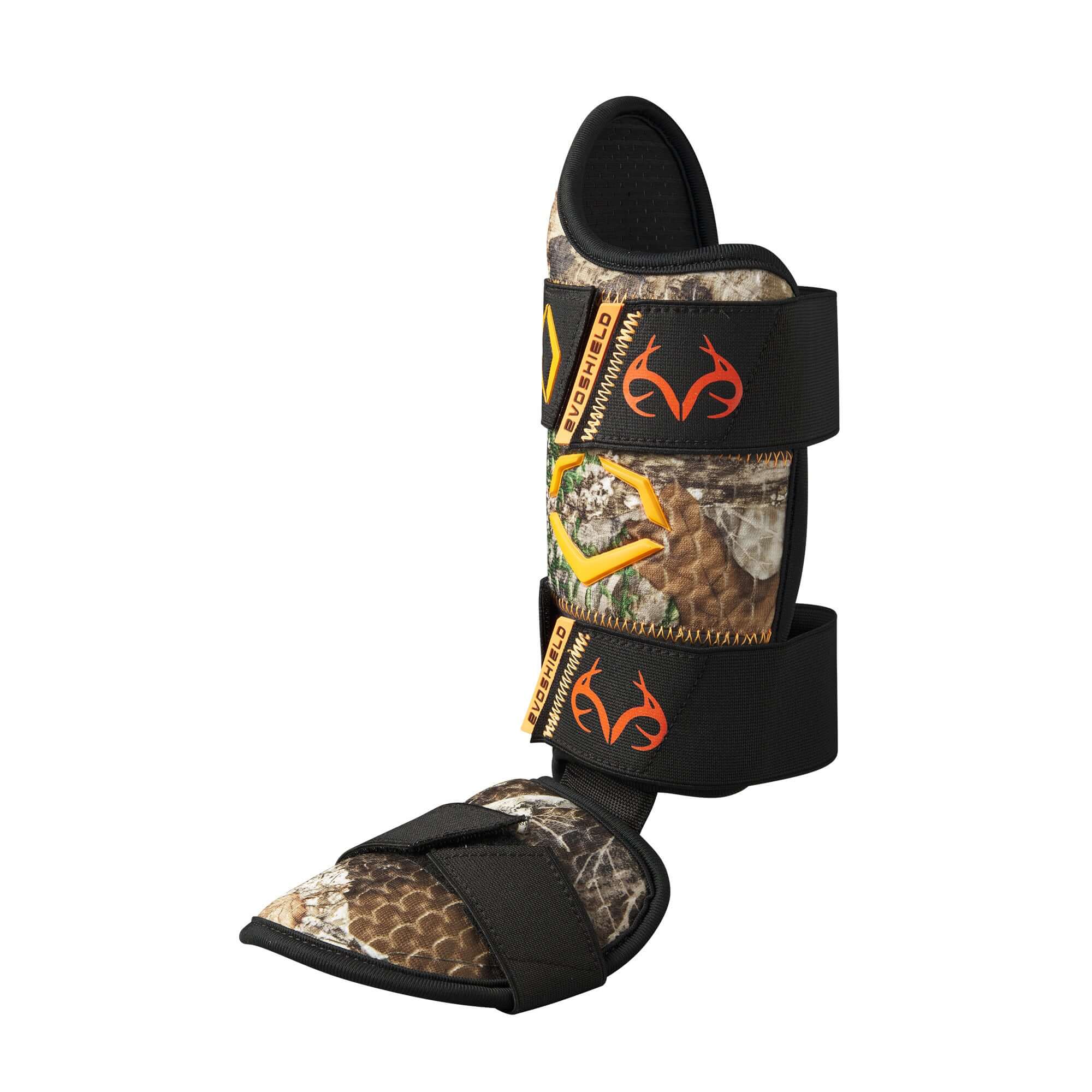 Evoshield PRO-SRZ 2.0 Batter's Leg Guard in Realtree EDGE® Camo with adjustable straps and Gel-to-Shell® Technology.