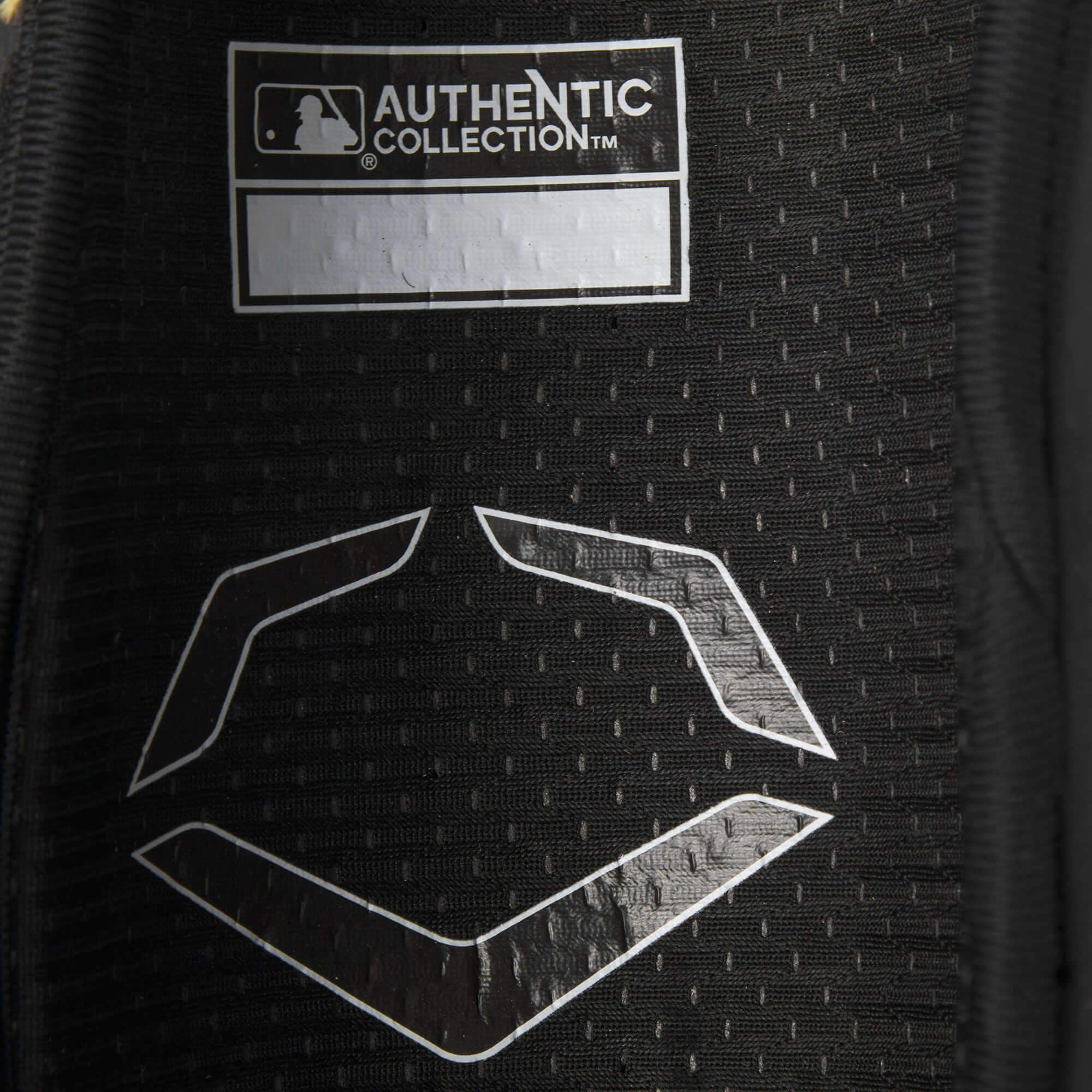 Close-up of Evoshield leg guard interior showing Authentic Collection logo and design details.