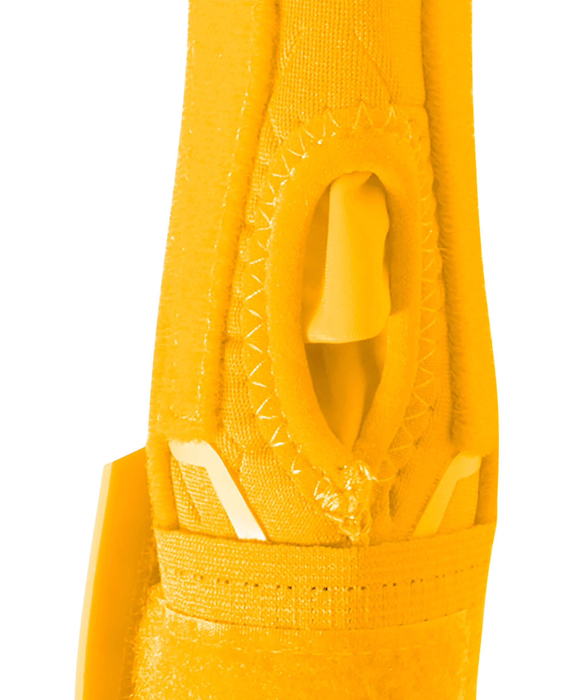 Close-up of Evoshield Sliding Mitt 2.0 in yellow, highlighting finger dexterity and protective design features.