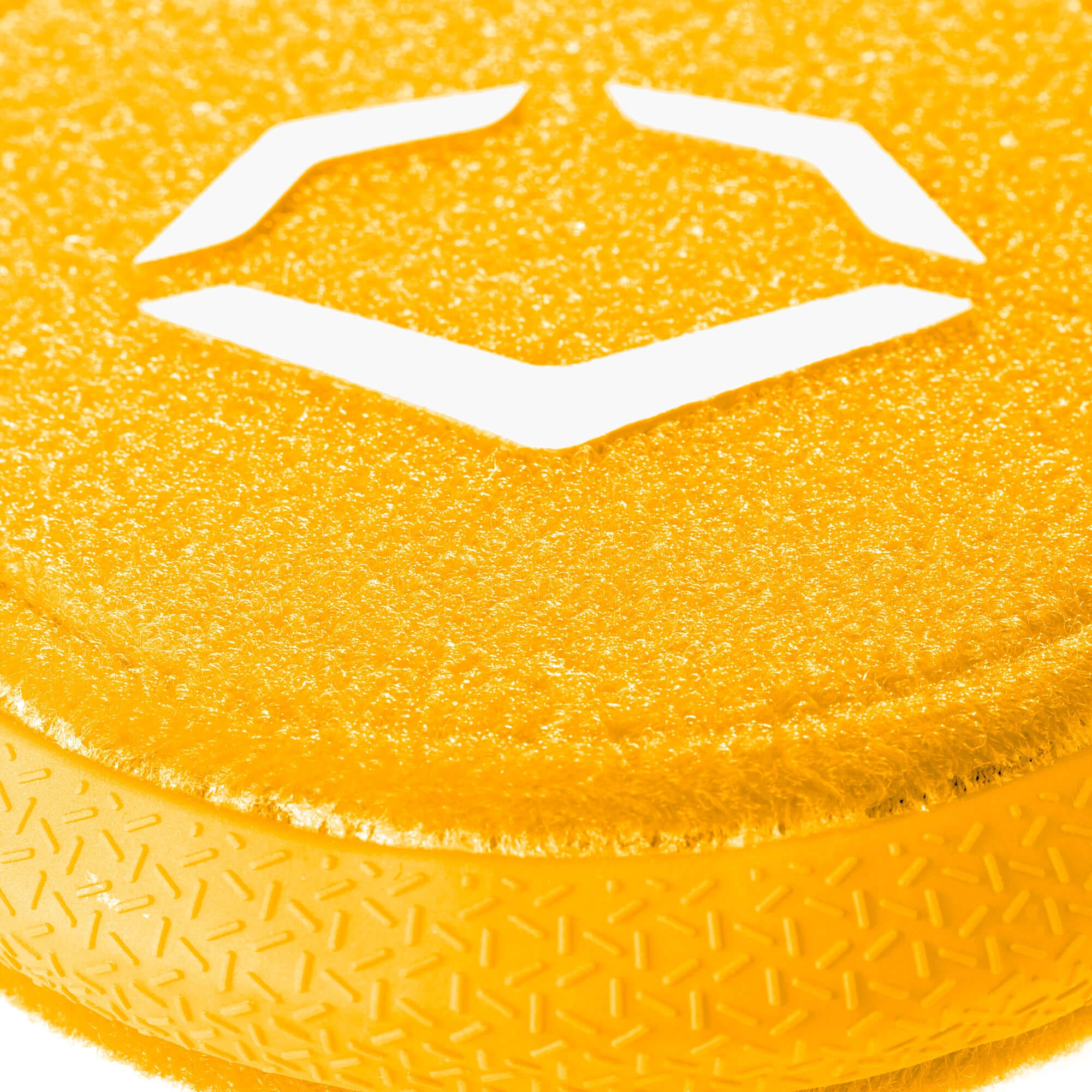 Close-up of the yellow Evoshield Sliding Mitt 2.0 with logo, showcasing its textured grip surface for enhanced performance.