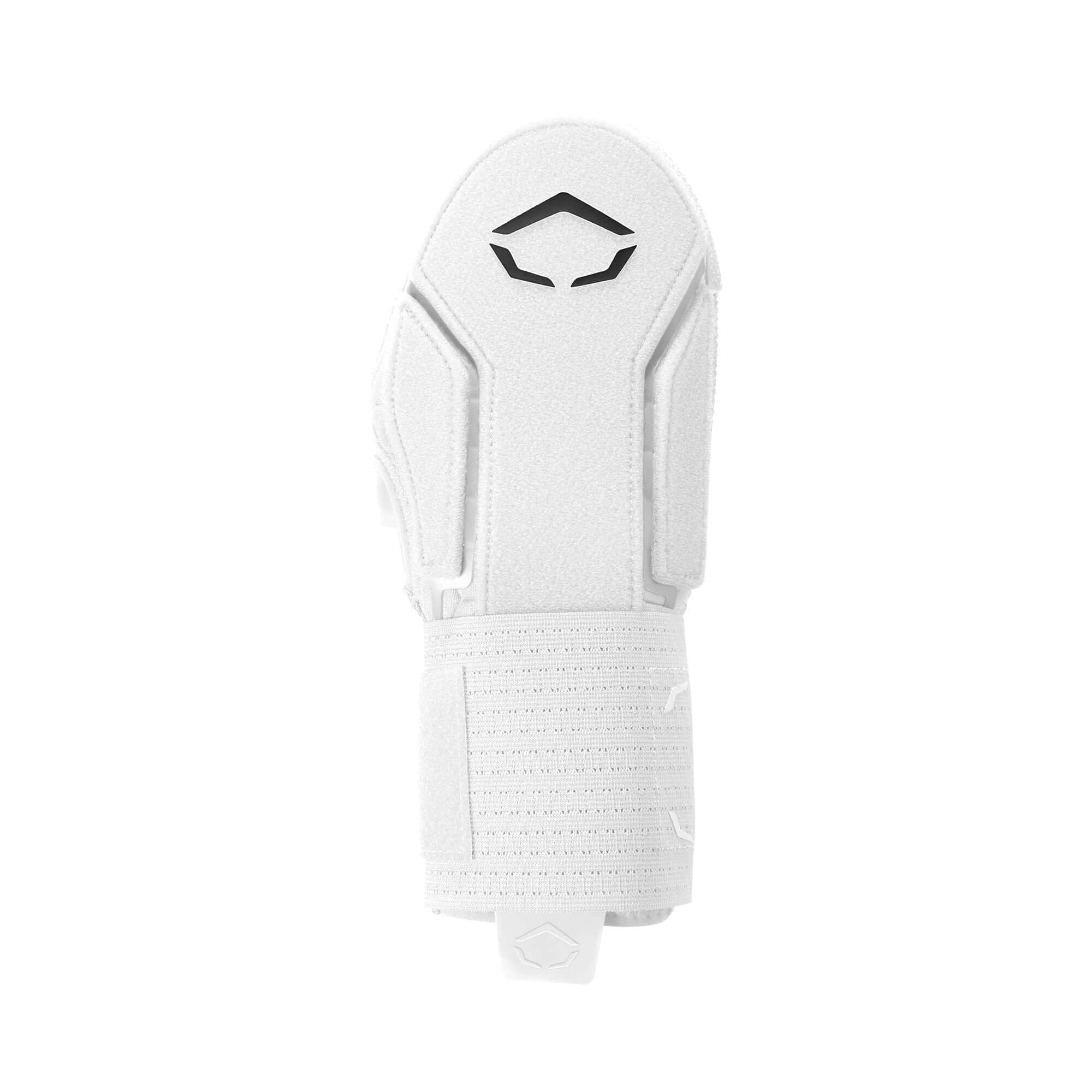 Evoshield Sliding Mitt 2.0 in white, featuring protective plates and rubber bumper for enhanced hand protection and grip.