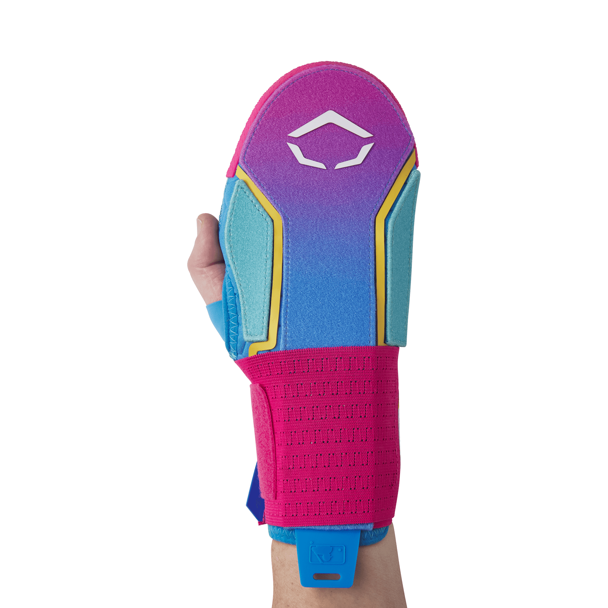 Evoshield X-SRZ Autism Speaks Sliding Mitt 2.0 in Sky Blue to Pink gradient, showcasing protective hand design.