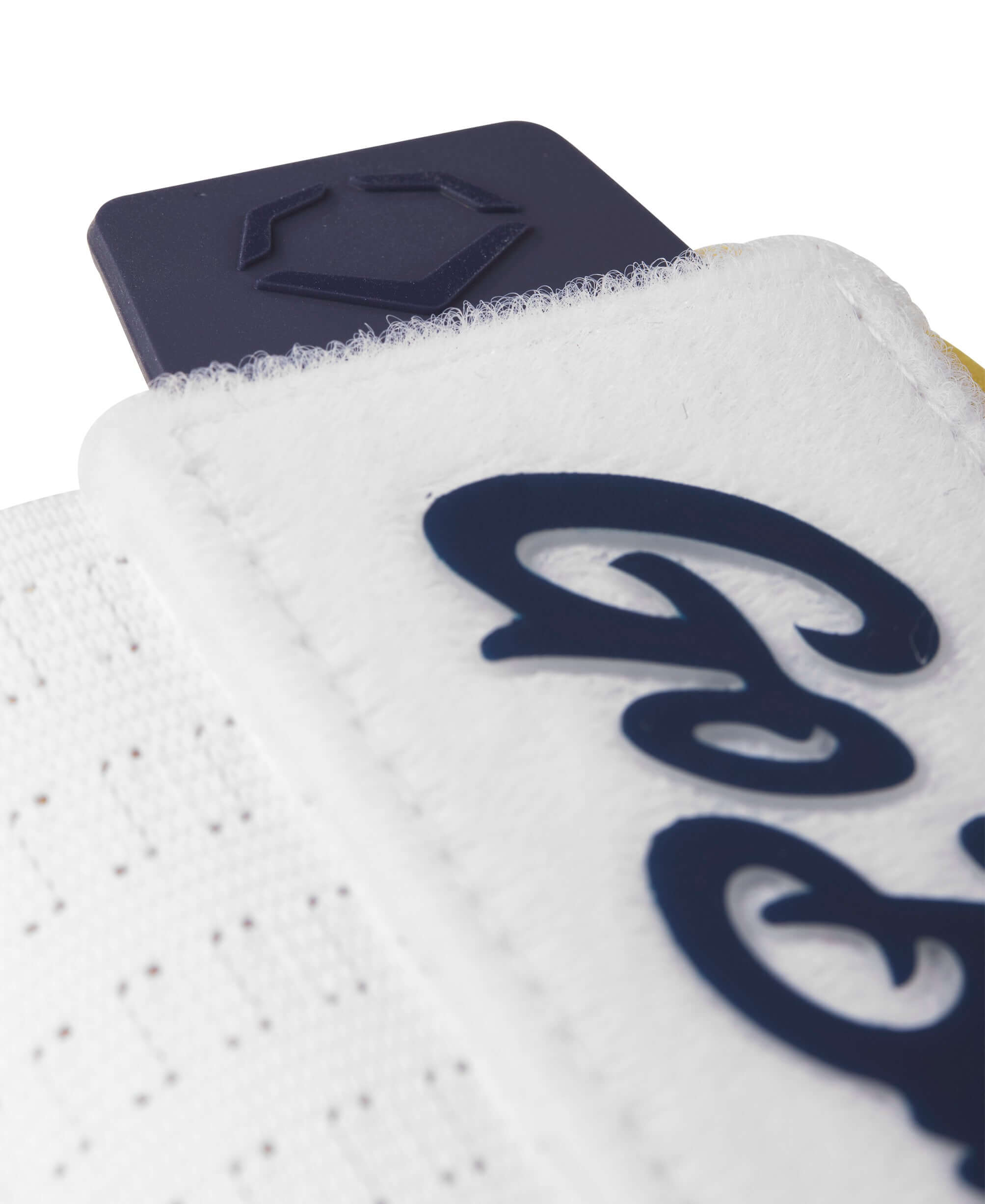 Close-up of the Evoshield X-SRZ Savannah Bananas Sliding Mitt 2.0 showing textured fabric and logo detail.