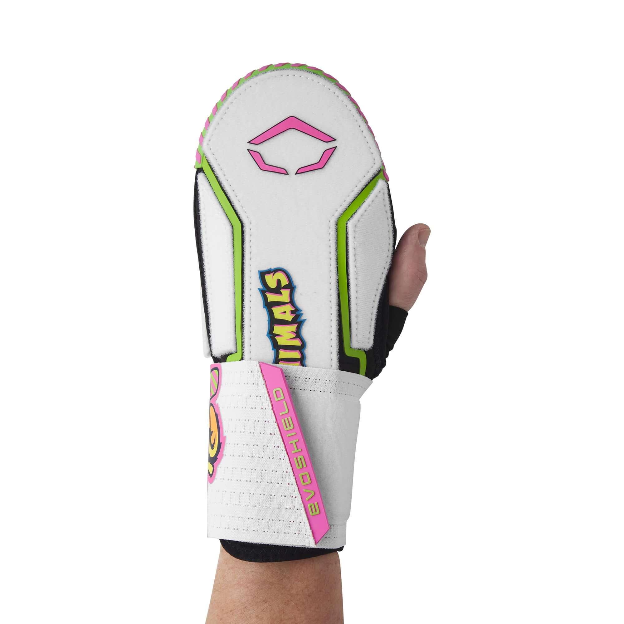 Evoshield X-SRZ Party Animals Sliding Mitt featuring colorful design and protective palm for enhanced grip and comfort.