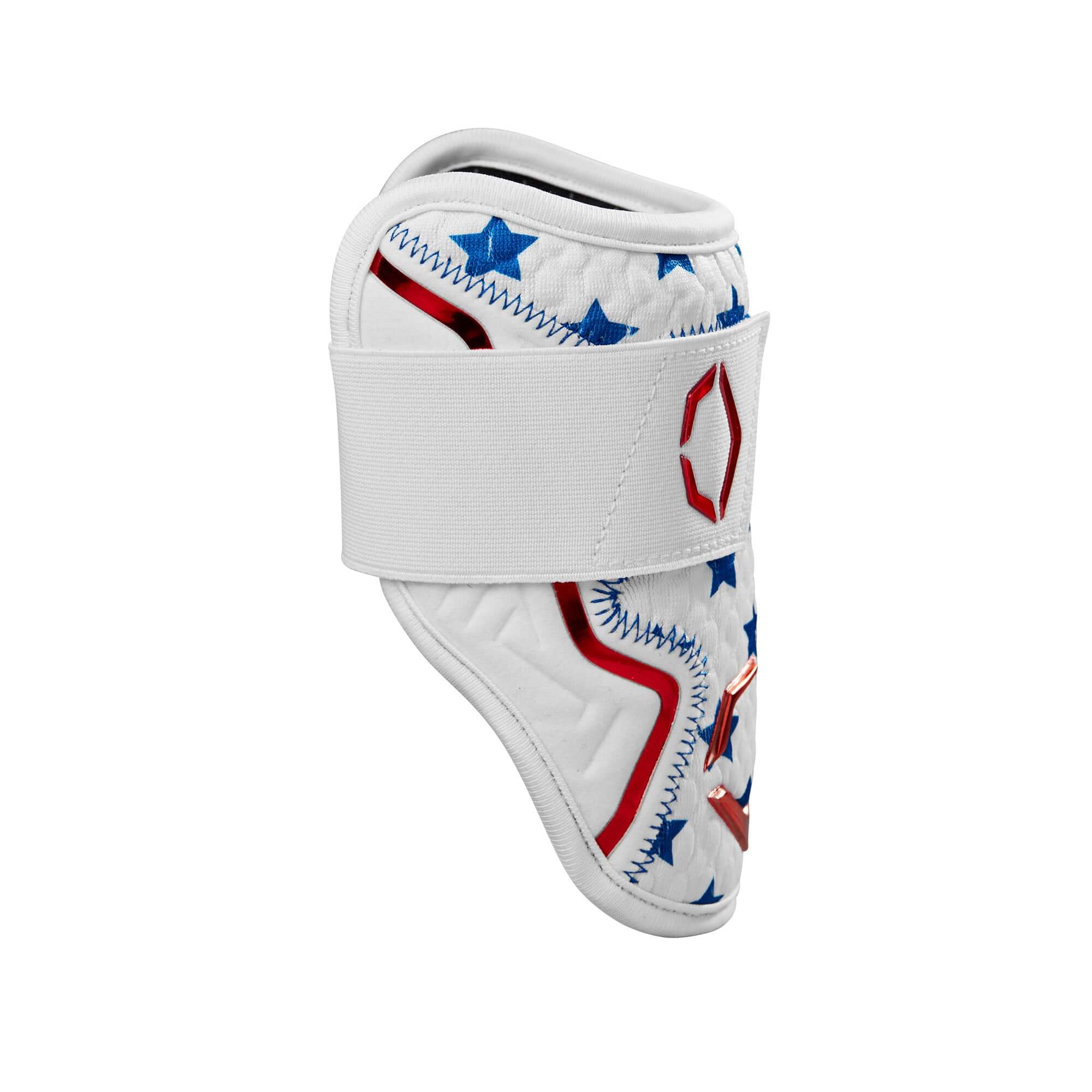 Evoshield X-SRZ Patriot Elbow Guard in white with blue stars and red accents, designed for maximum protection and fit.
