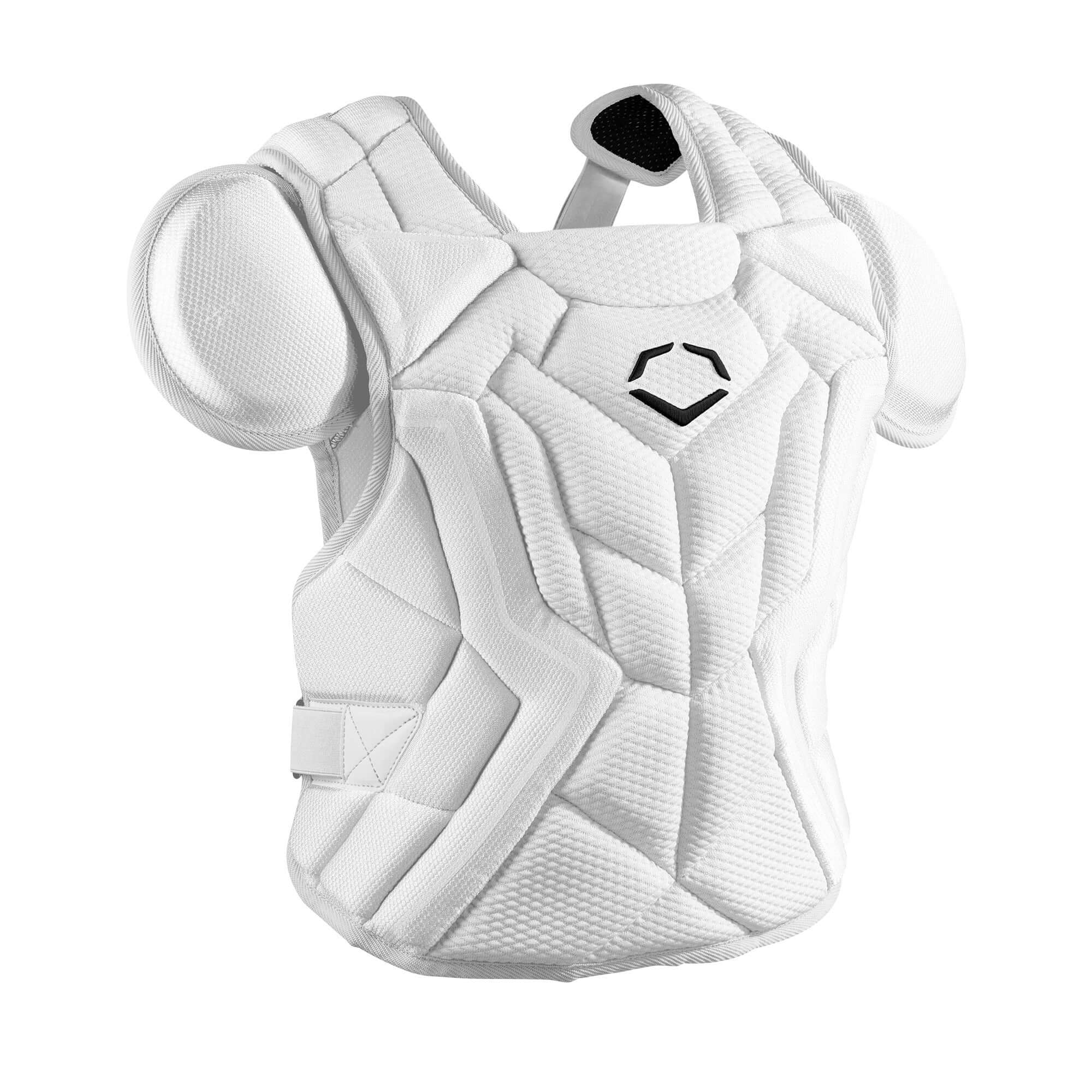 EvoShield Pro-SRZ 2.0 Catcher's Chest Protector in white, featuring innovative SCF padding for maximum protection.