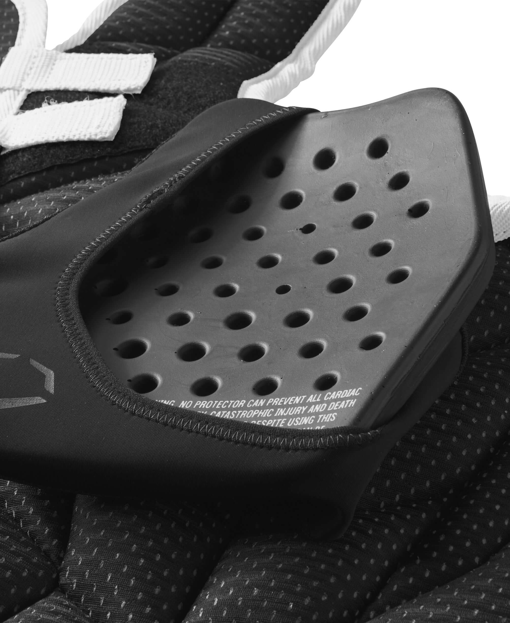 Close-up of the EvoShield Pro-SRZ 2.0 catcher's chest protector, showcasing SCF™ padding for maximum protection.