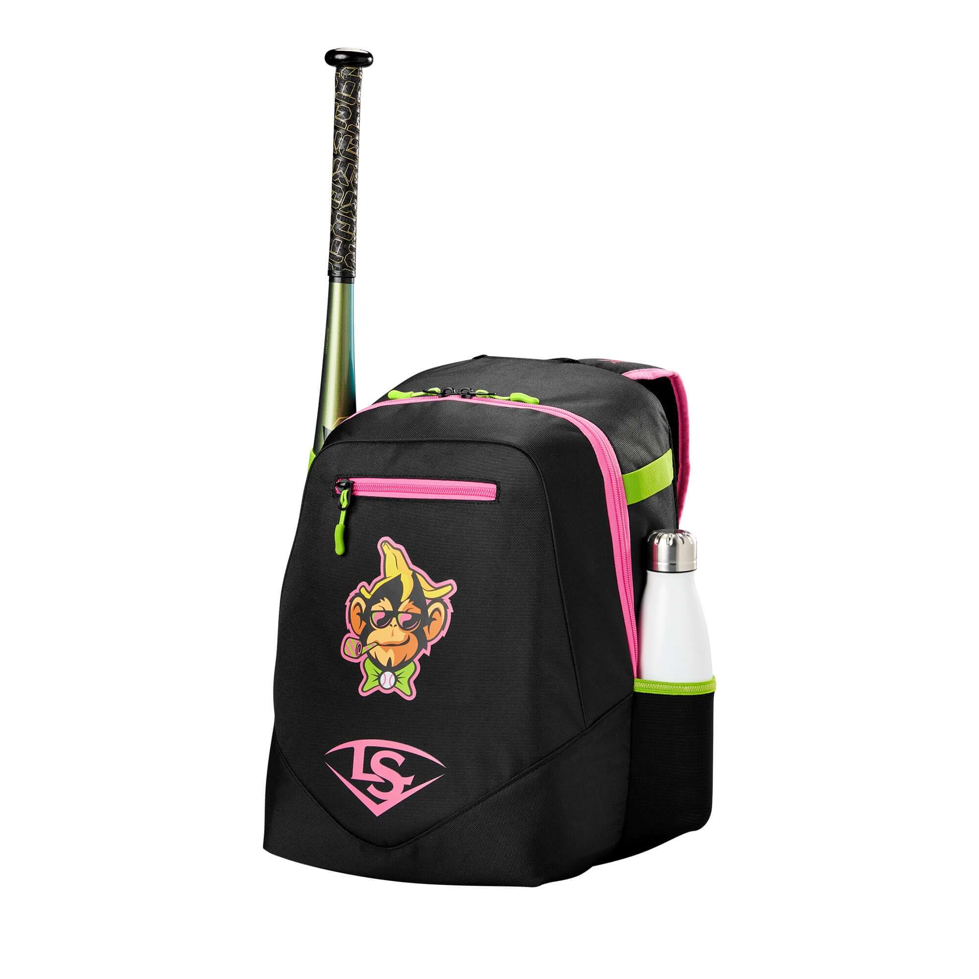 Louisville Slugger Party Animals Stick Pack side view with bats and water bottle