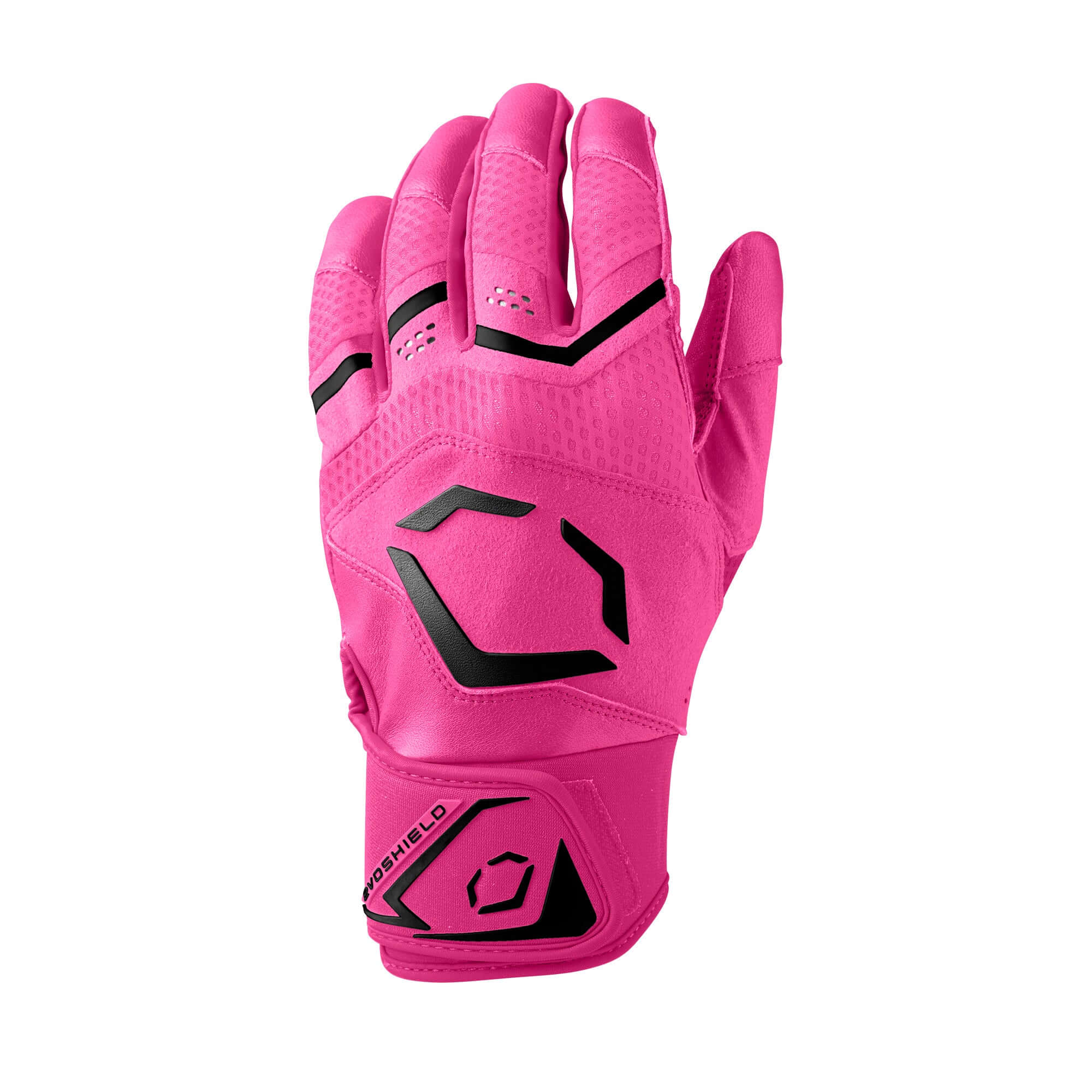 Evoshield Youth Carbyne Batting Gloves Hot Pink back view with sheepskin leather and mesh ventilation.