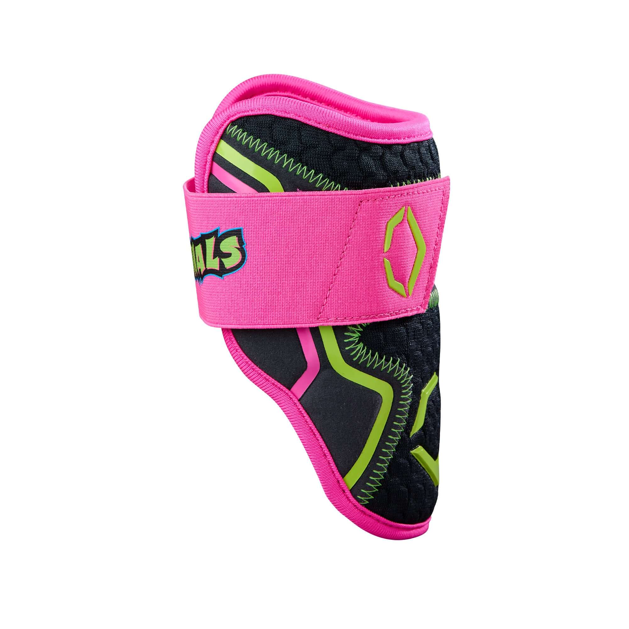 Evoshield X-SRZ Party Animals Elbow Guard in Black and Pink, featuring Gel-to-Shell Technology for a custom fit.