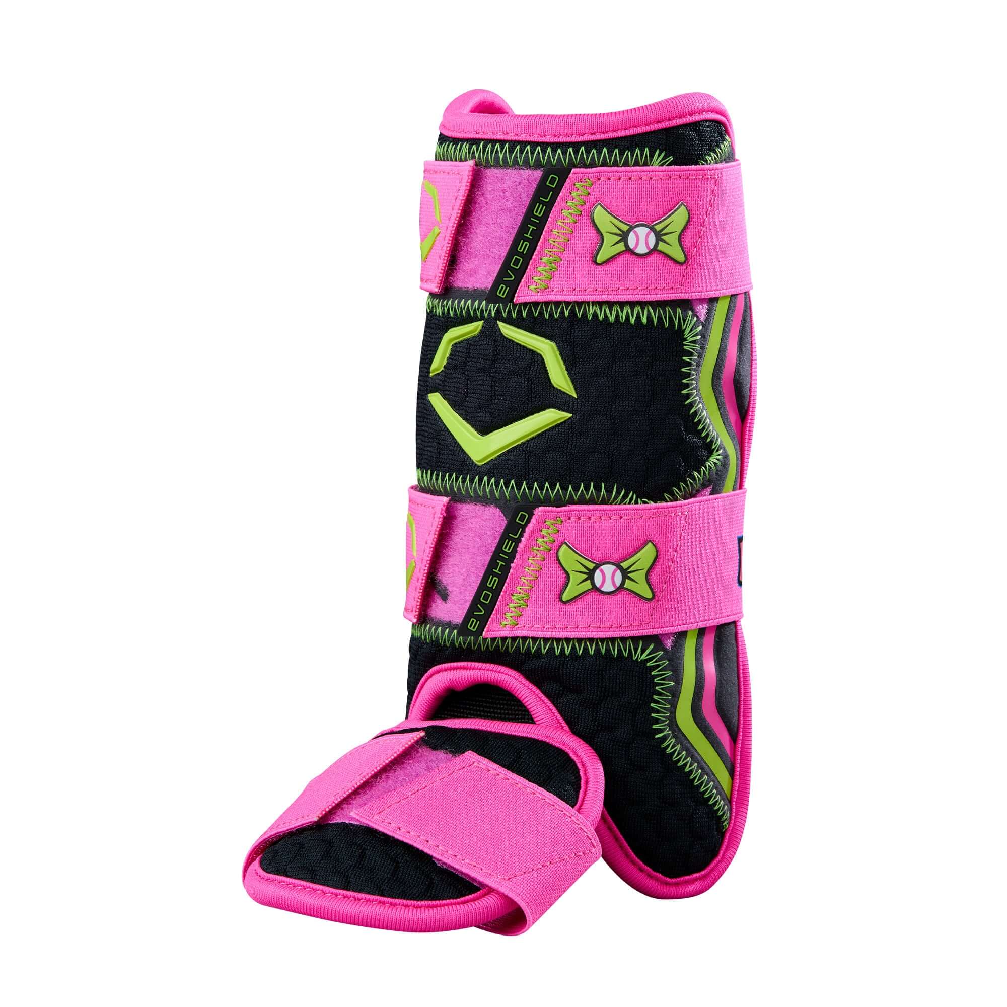 Evoshield X-SRZ Party Animals Leg Guard in Black and Pink, featuring Gel-to-Shell technology for youth protection.