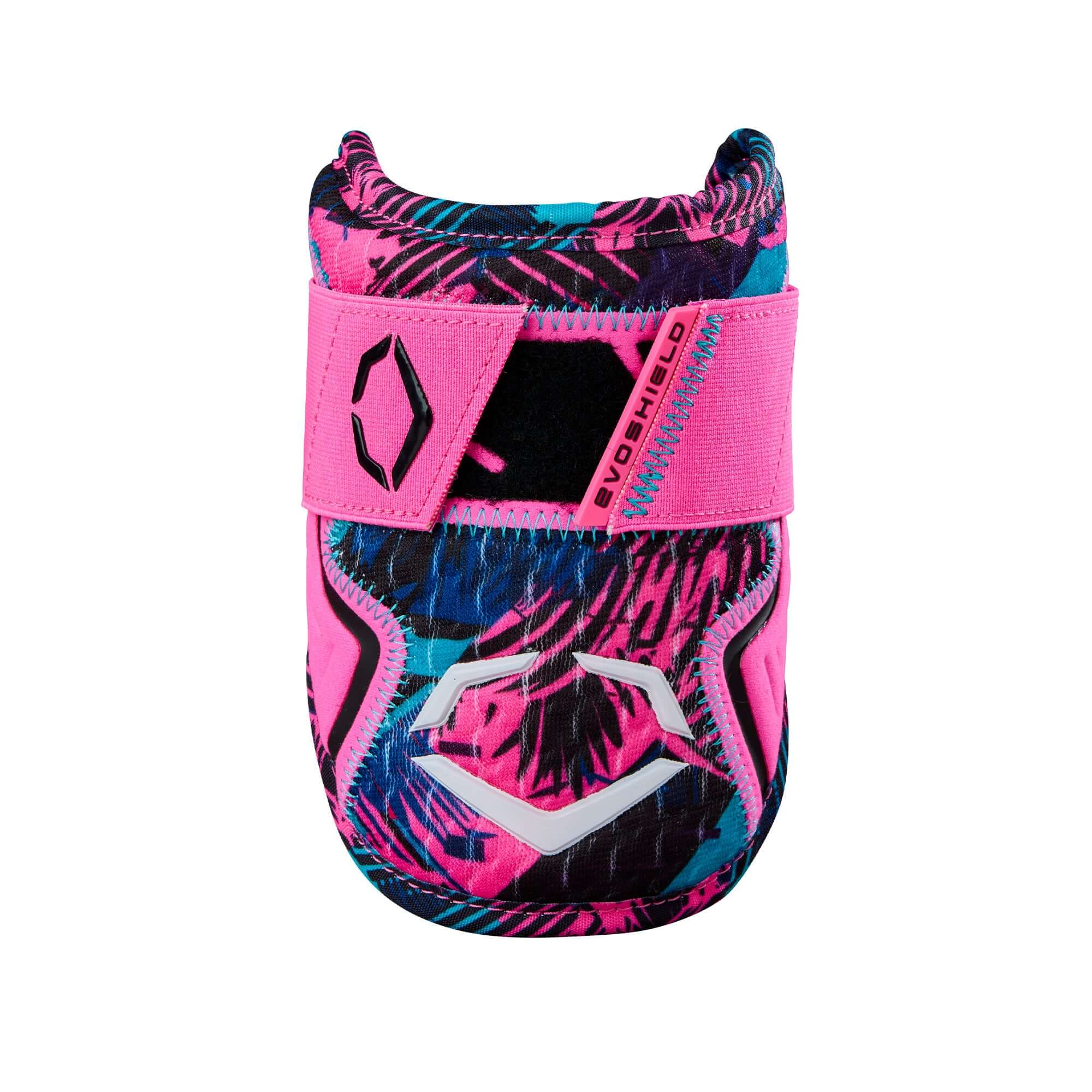 front view of Evoshield X-SRZ Miami Vice Elbow Guard in Black/Pink/Victory