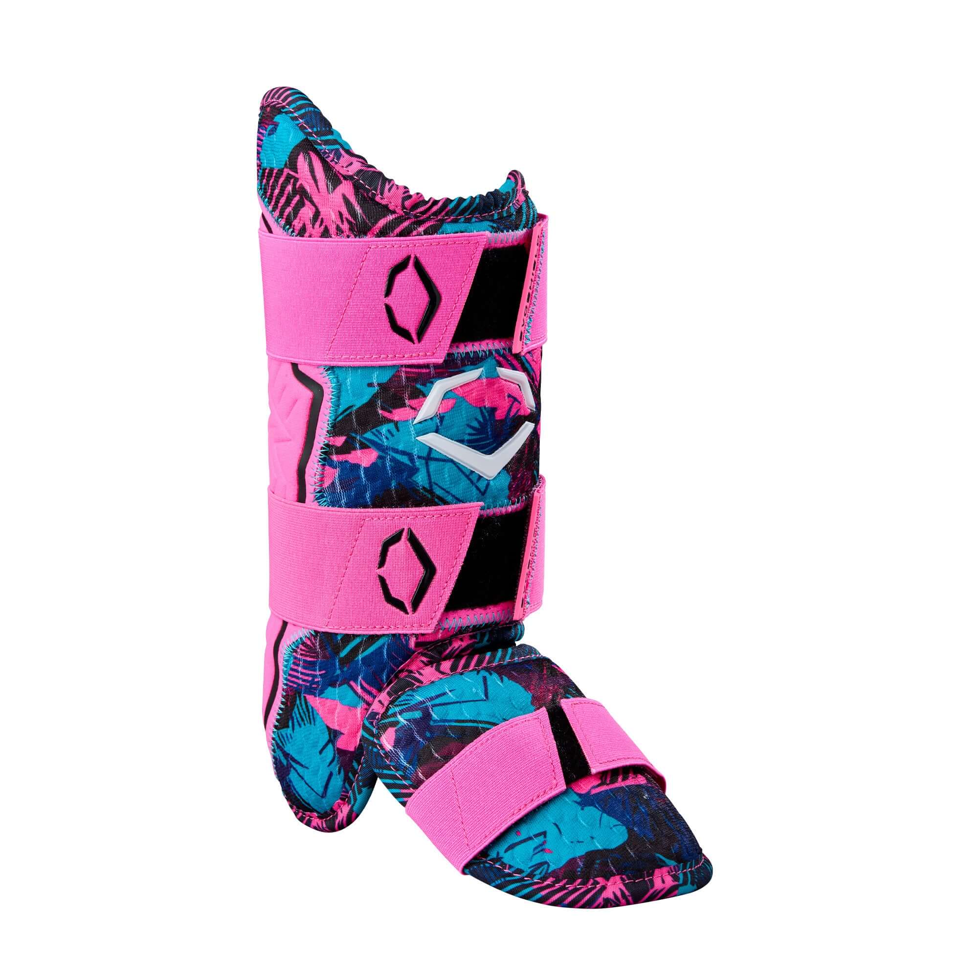 Left side view of Evoshield X-SRZ Miami Vice Leg Guard in Black/Pink/Victory