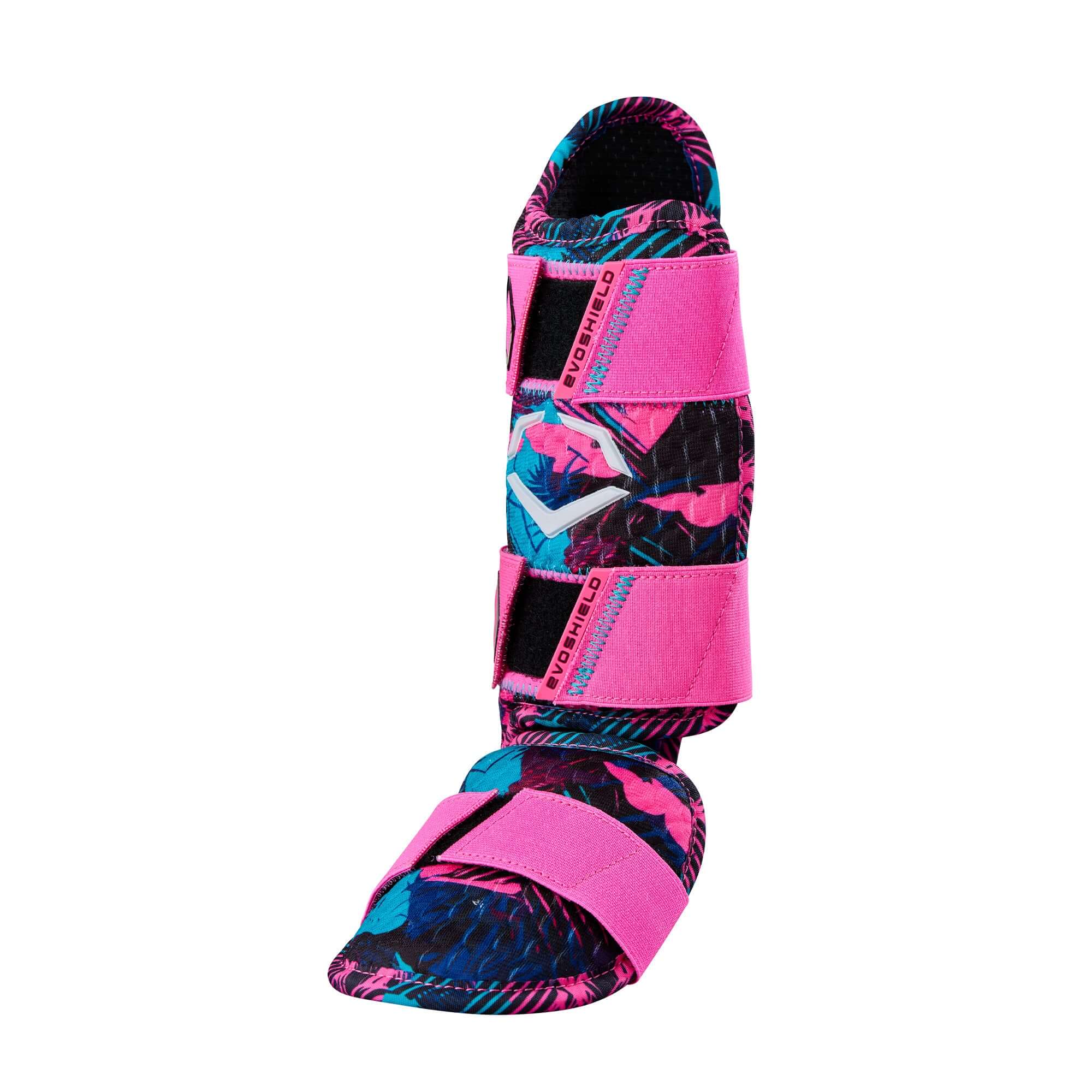 Front view of Evoshield X-SRZ Miami Vice Leg Guard in Black/Pink/Victory.