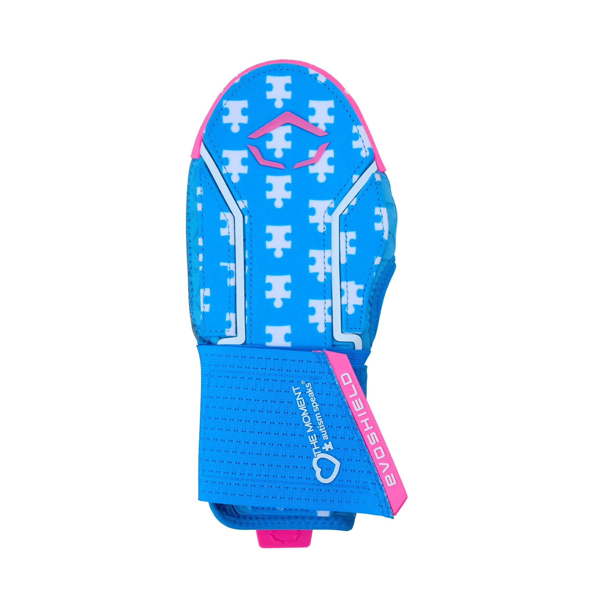 Evoshield X-SRZ Love the Moment Sliding Mitt 2.0 in blue and pink with Autism Speaks design, perfect for athletes.