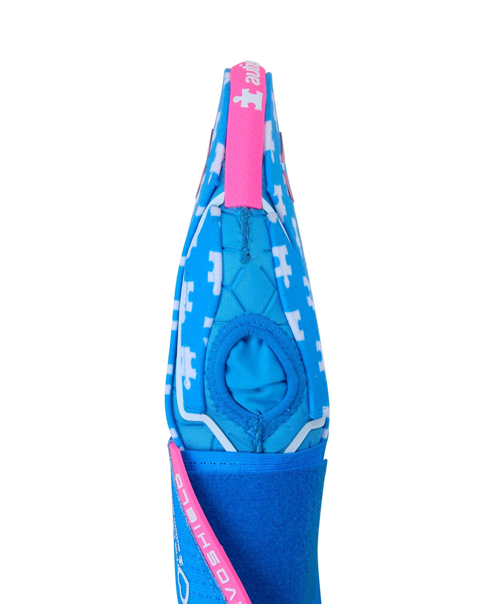 Evoshield X-SRZ Love the Moment Sliding Mitt 2.0 in blue, pink, featuring Autism Speaks design and compression strap.