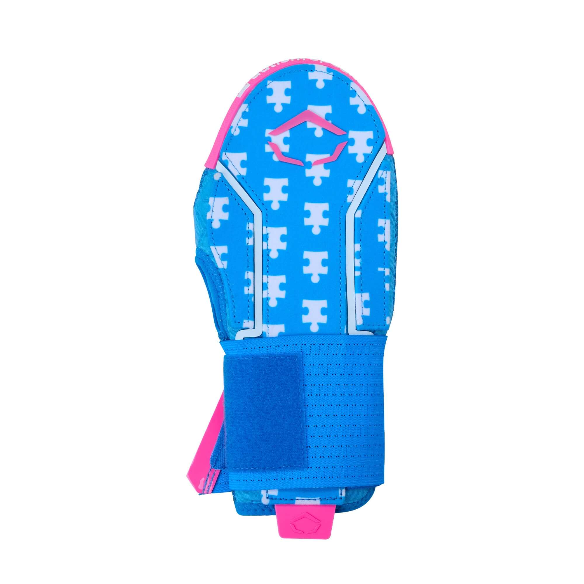 Evoshield X-SRZ Love the Moment Sliding Mitt 2.0 in blue and pink, designed for baseball with a compression strap.