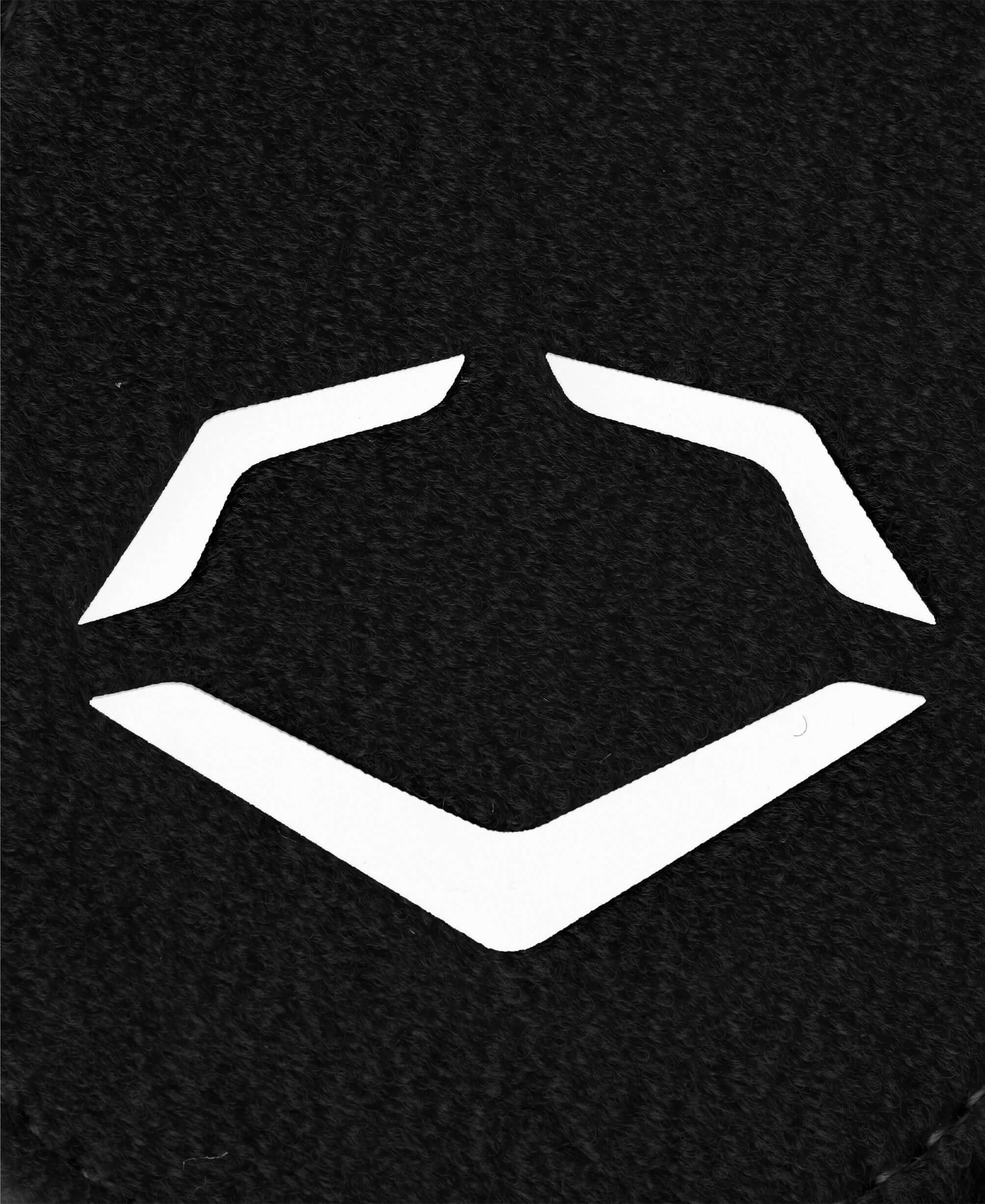 Close-up of EvoShield logo on black fabric, part of Evoshield Shorty Sliding Mitt 2.0 design.