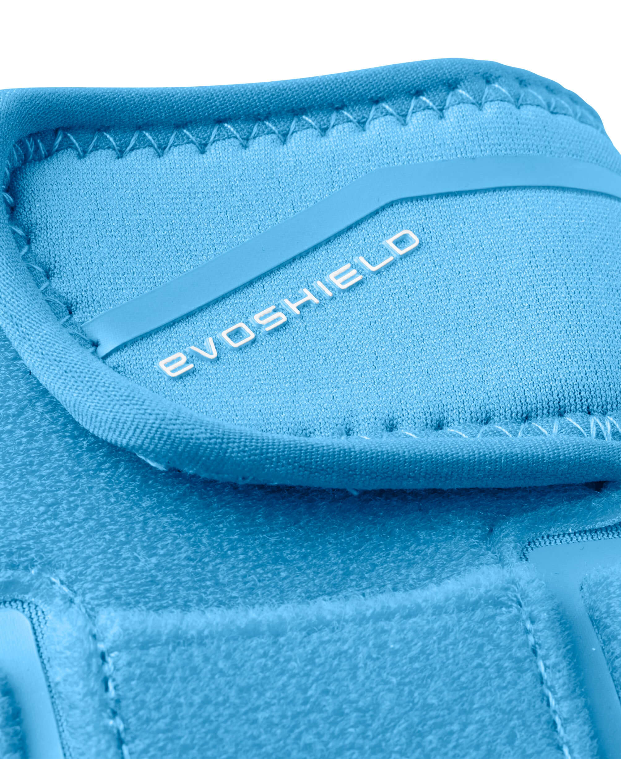Close-up of Evoshield Shorty Sliding Mitt 2.0 in blue, showing logo and stitching detail