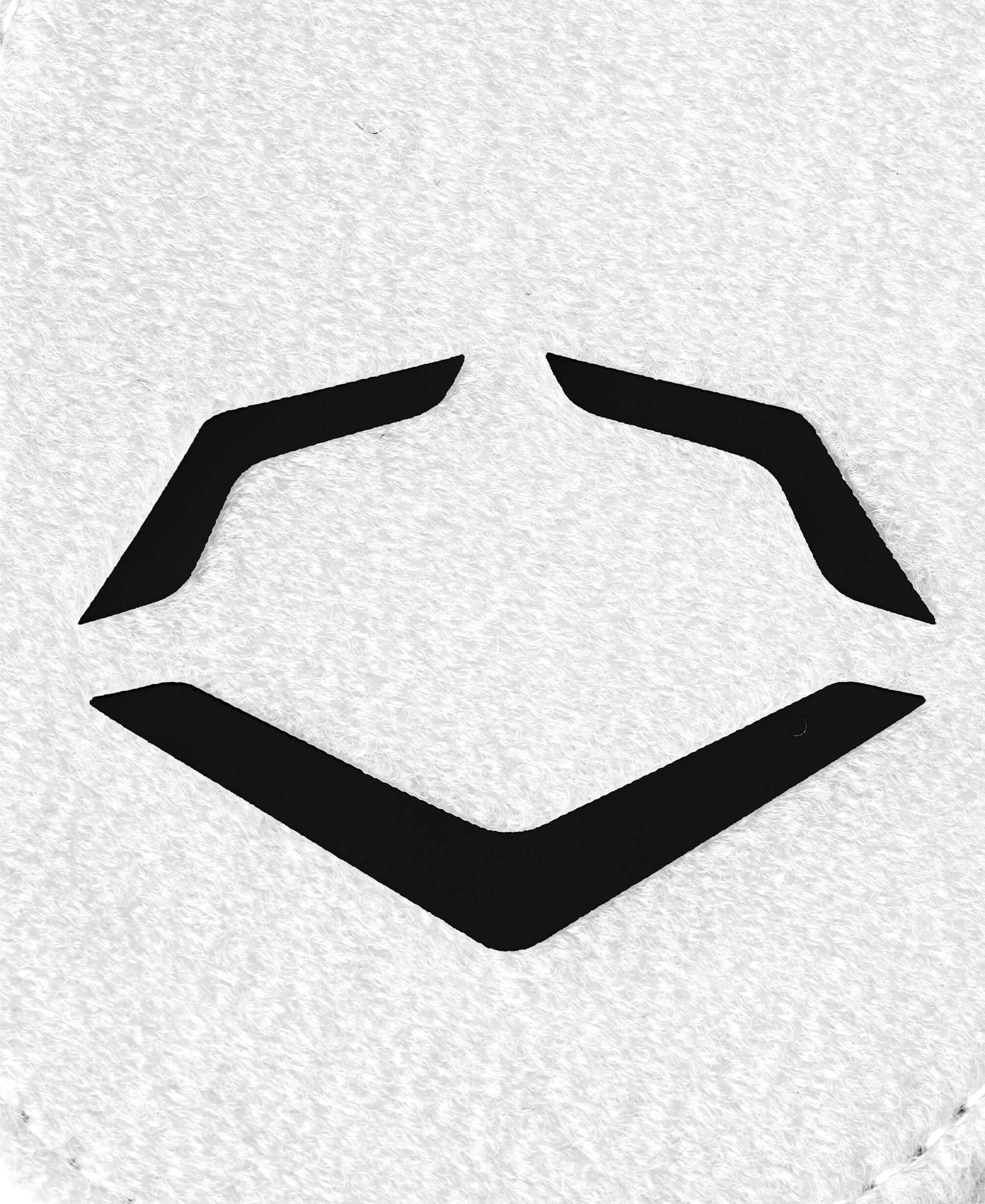 Evoshield logo on the surface of Evoshield Shorty Sliding Mitt 2.0, showing a black design on a white background.