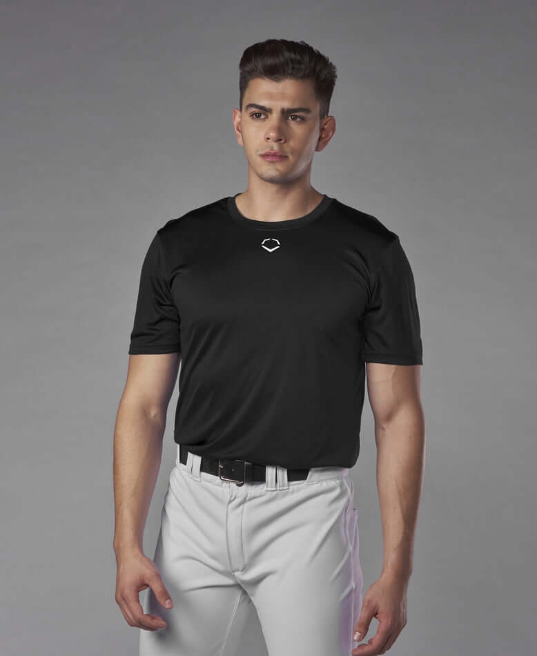 Evoshield Adult E306 Tech Tee Black crew neck, moisture-wicking, antimicrobial fabric.