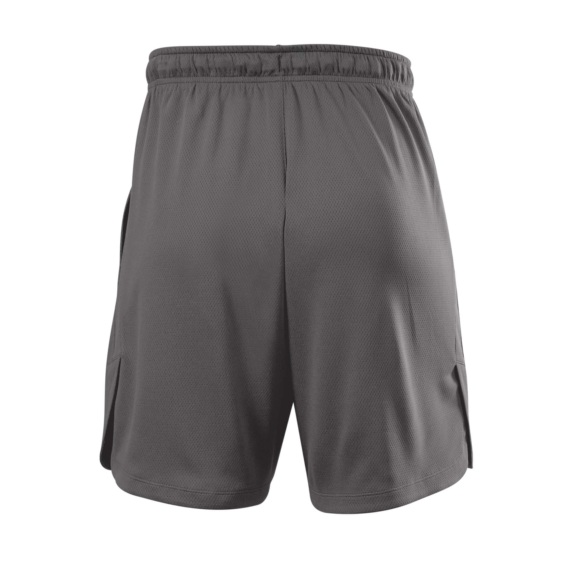 Evoshield Men's Pro Team Training Short 2.0 in charcoal, showcasing the back view with adjustable waistband and side vents.