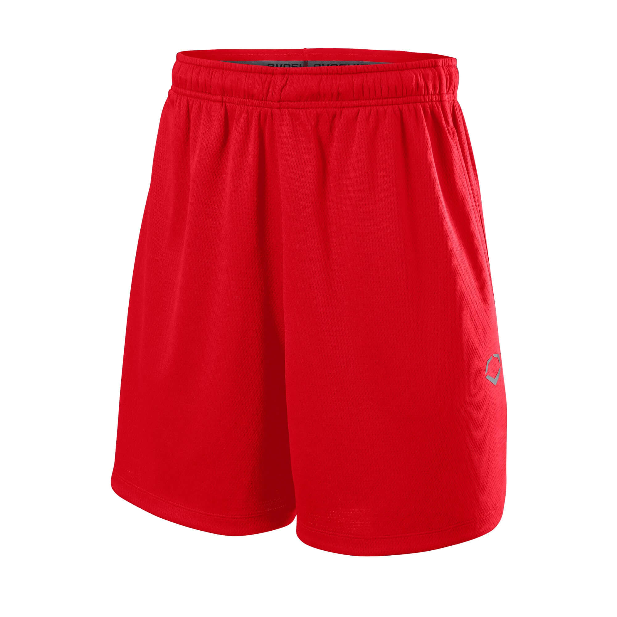 Evoshield Men's Pro Team Training Short 2.0 in scarlet, lightweight breathable polyester shorts with adjustable waistband.