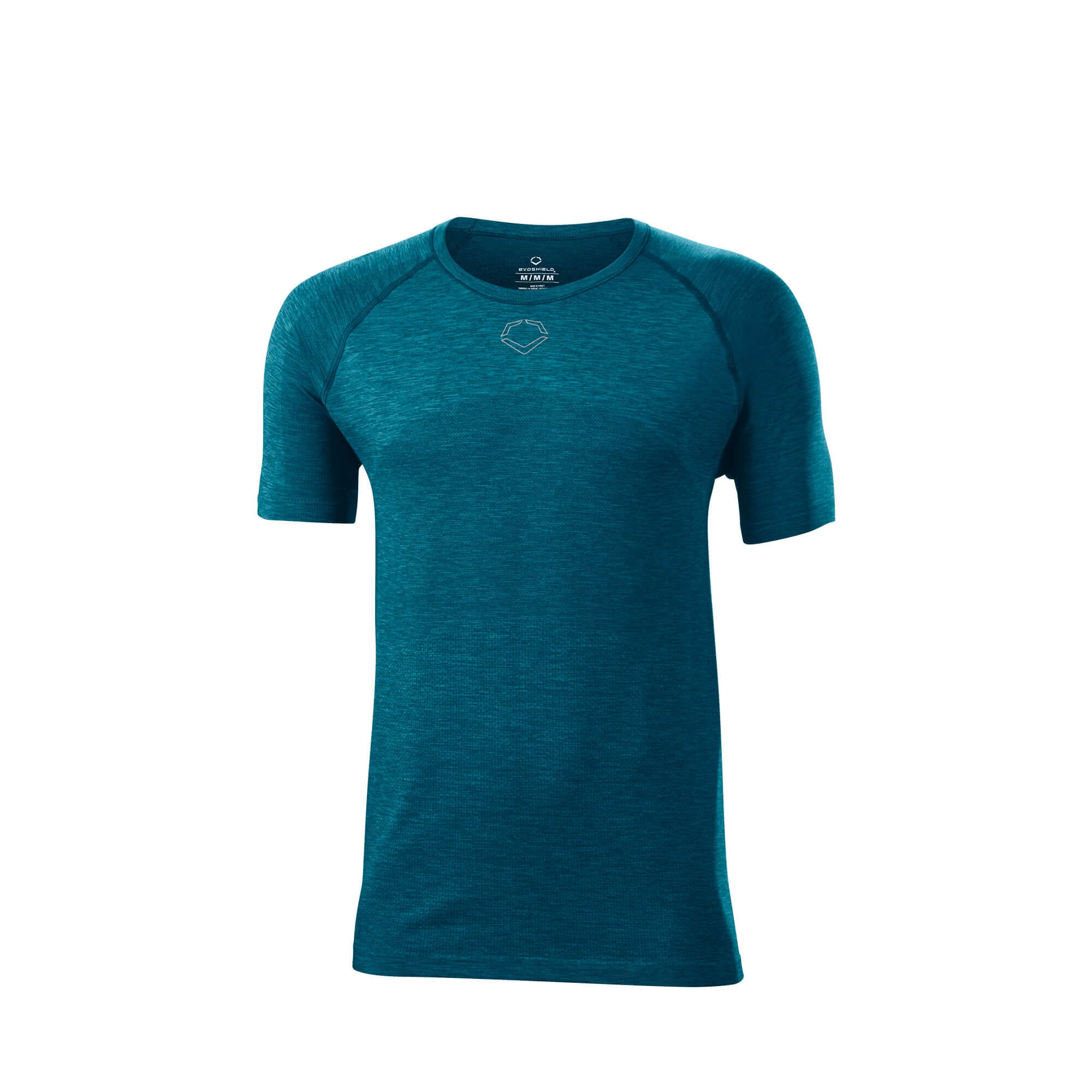 Evoshield Men's Seamless Training Tee in Lagoon color featuring breathable fabric and athletic fit, ideal for workouts and running.