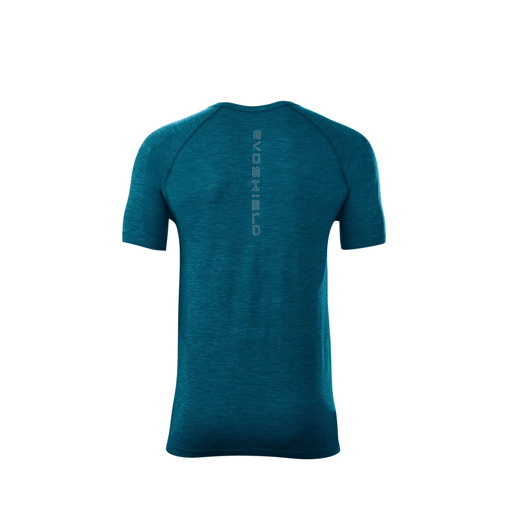 Evoshield Men's Seamless Training Tee in Lagoon, showcasing the back design and breathable fabric for athletic performance.