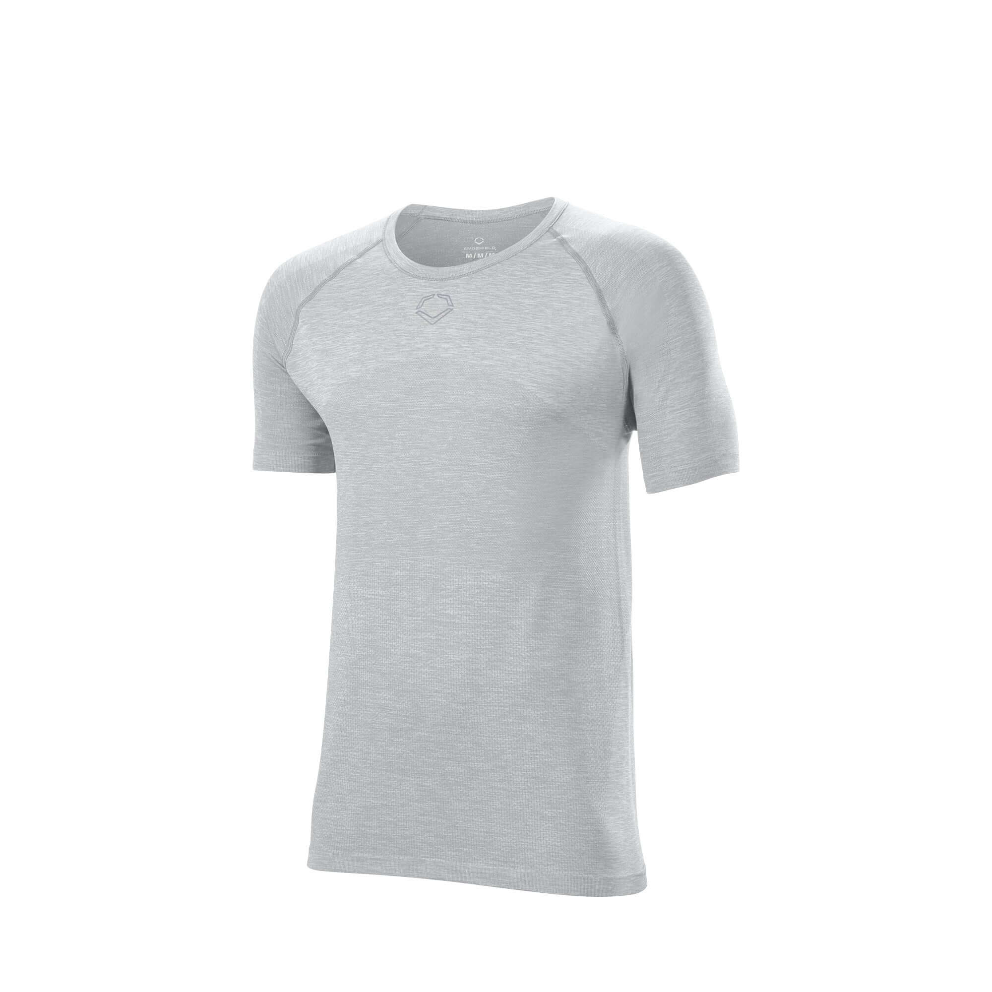Evoshield Men's Seamless Training Tee in Pebble color, featuring athletic fit and breathable, seamless construction.