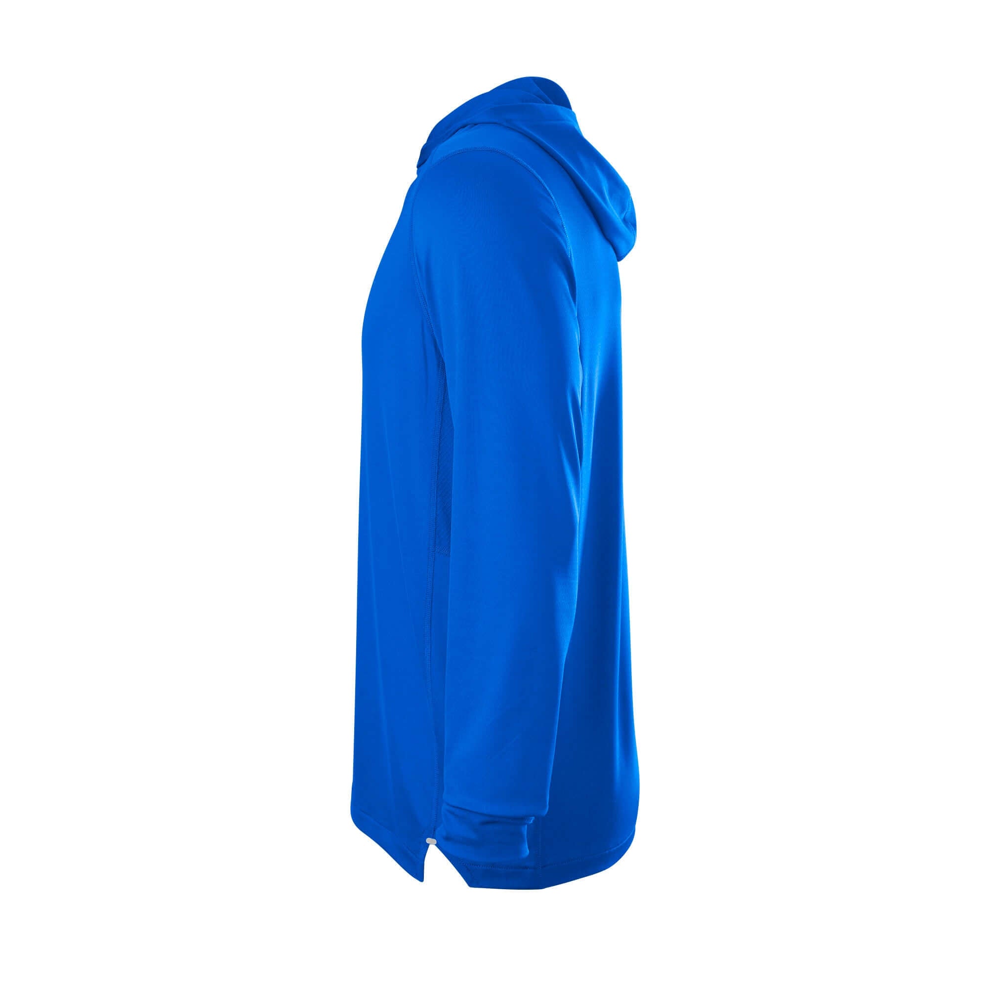 Evoshield Adult Lightweight Training Hoodie 2.0 in vibrant blue, showcased from the side view to highlight fit and design.