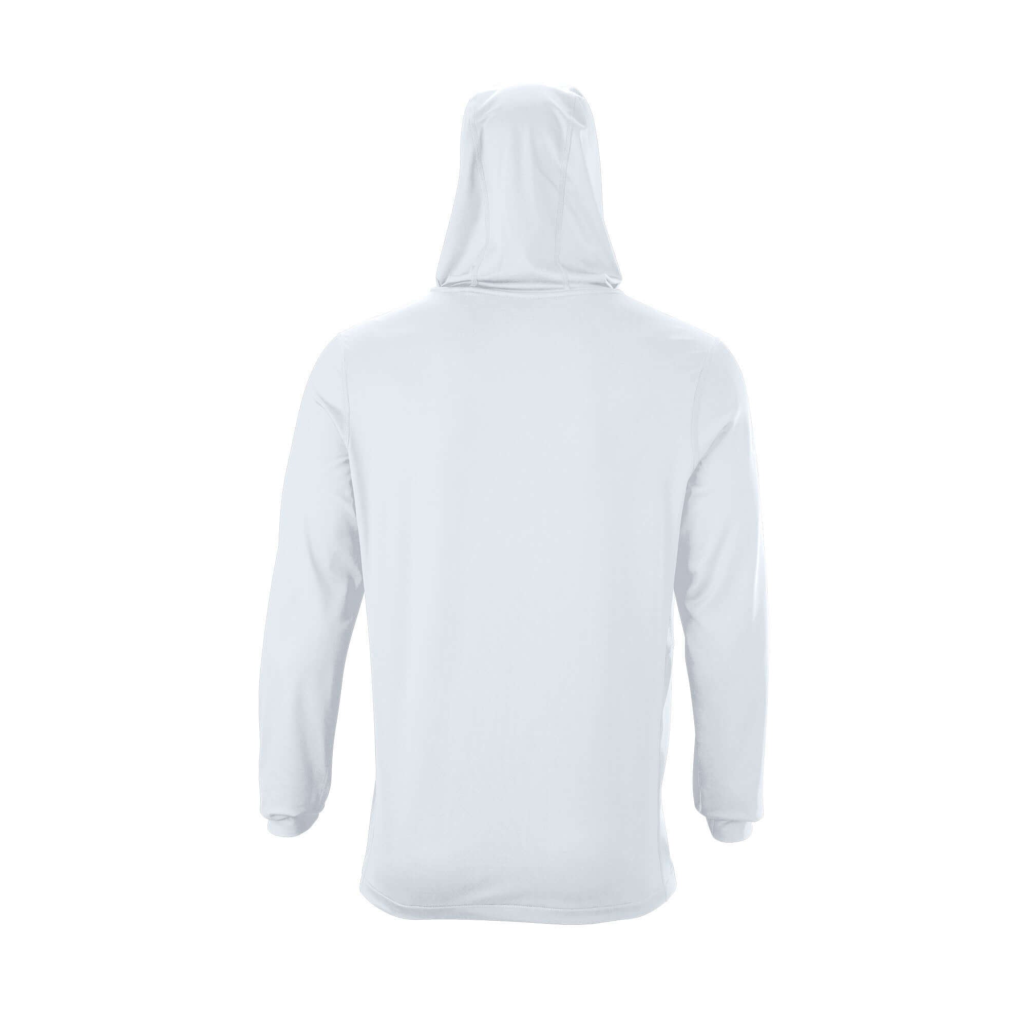 Back view of the Evoshield Adult Lightweight Training Hoodie 2.0 in white, designed for athletes with a relaxed fit.