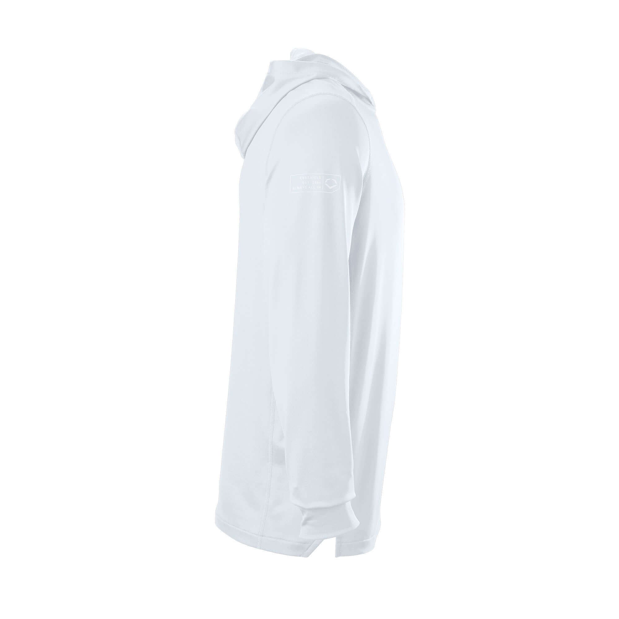 Evoshield Adult Lightweight Training Hoodie 2.0 in white, side view showing slim fit and hood design.