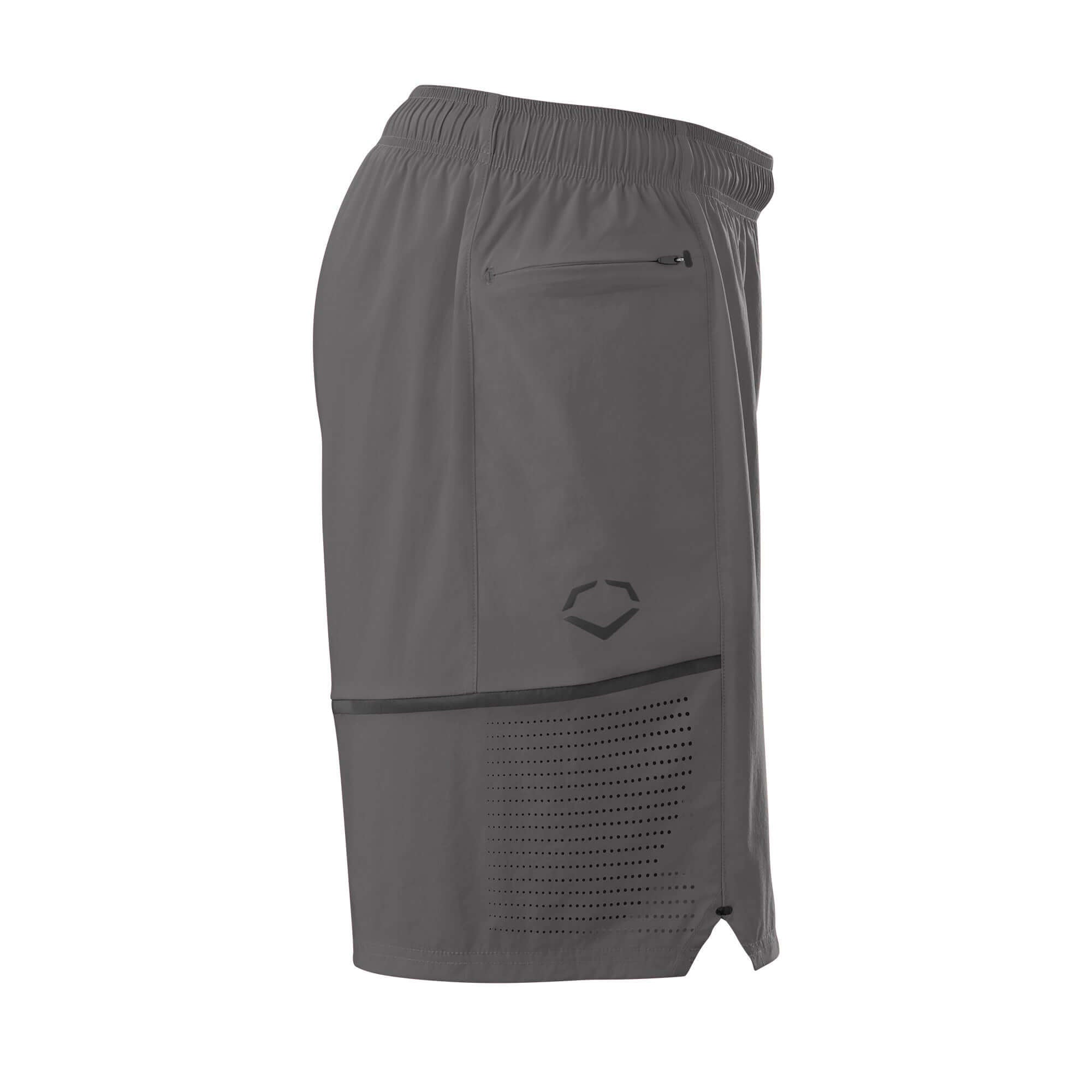 Evoshield Men's Game Changing 2-in-1 Short in Charcoal with zip pockets and ventilation for comfort and performance.