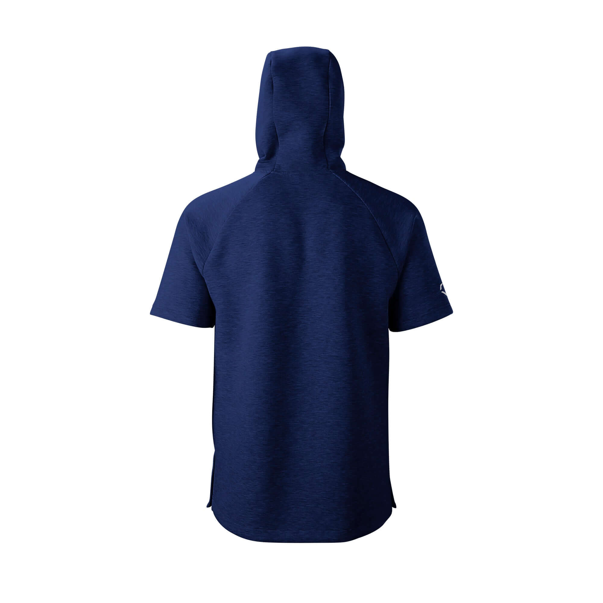 Evoshield Men's Pro Team Short Sleeve Hoodie 2.0 in navy, showcasing back design and hood detail.