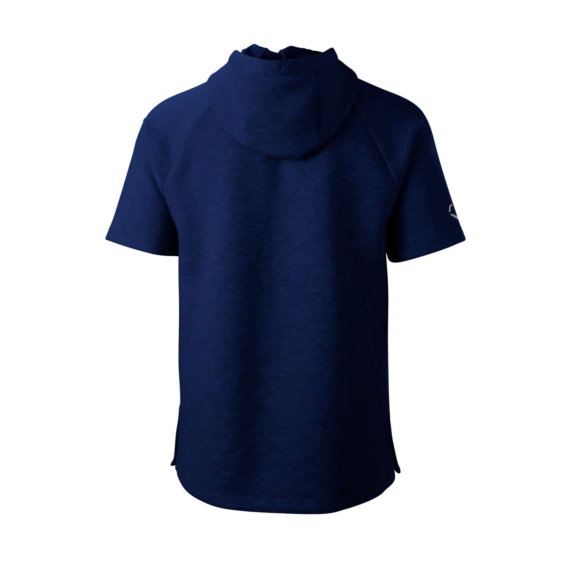 Evoshield Men's Pro Team Short Sleeve Hoodie 2.0 in navy, showcasing the back view with hood and side vents.