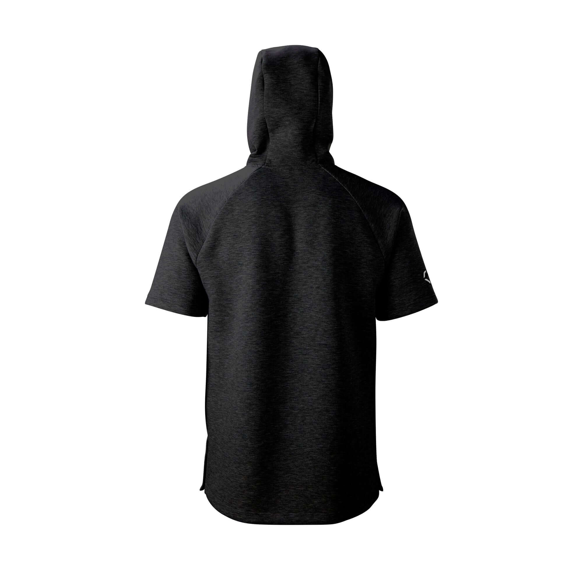 Evoshield Youth Pro Team Black Short Sleeve Hoodie back view featuring a 3-piece hood and relaxed fit.