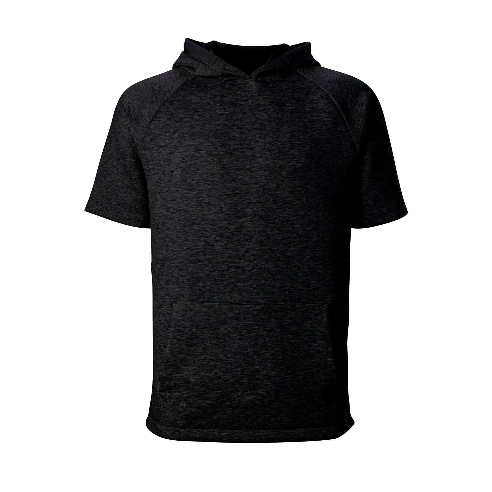 Evoshield Youth Pro Team Short Sleeve Hoodie 2.0 in black, perfect for warming up and cool weather workouts.