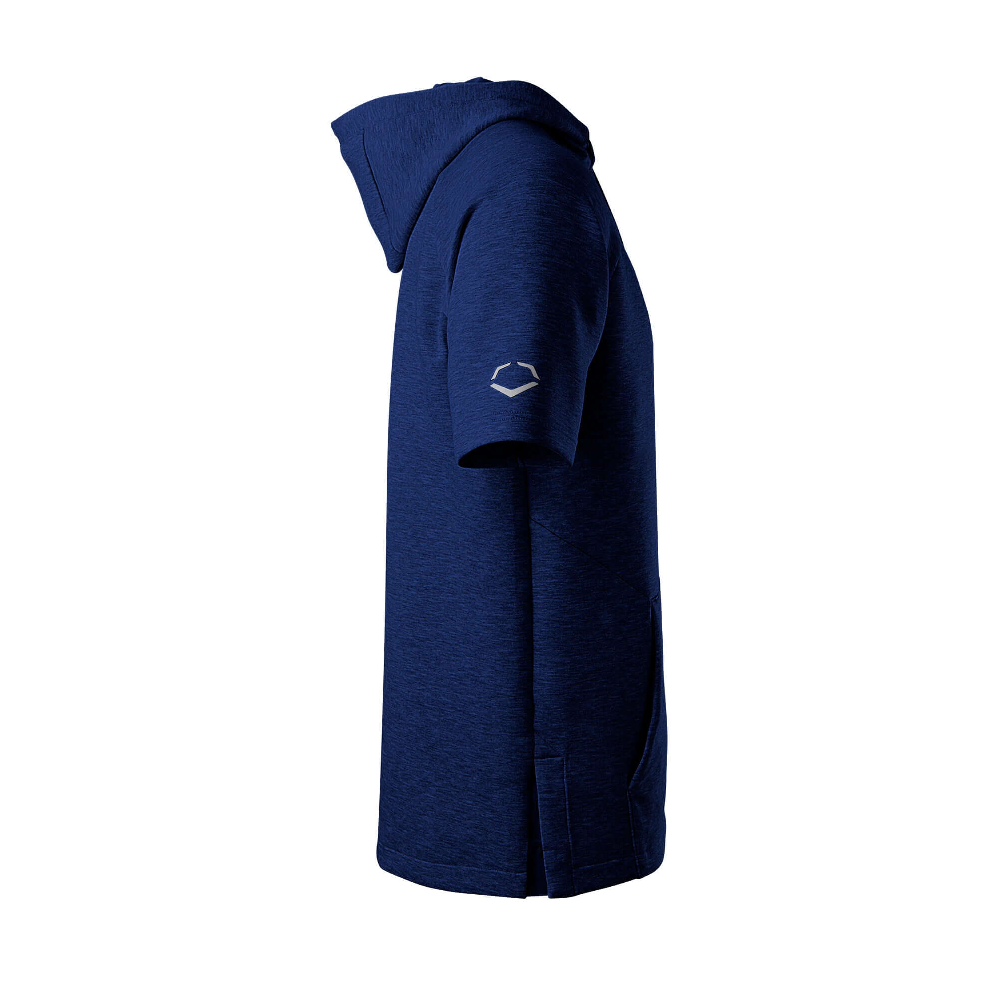 Evoshield Youth Pro Team Short Sleeve Hoodie 2.0 in navy, featuring a relaxed fit and side vent with snap closure.