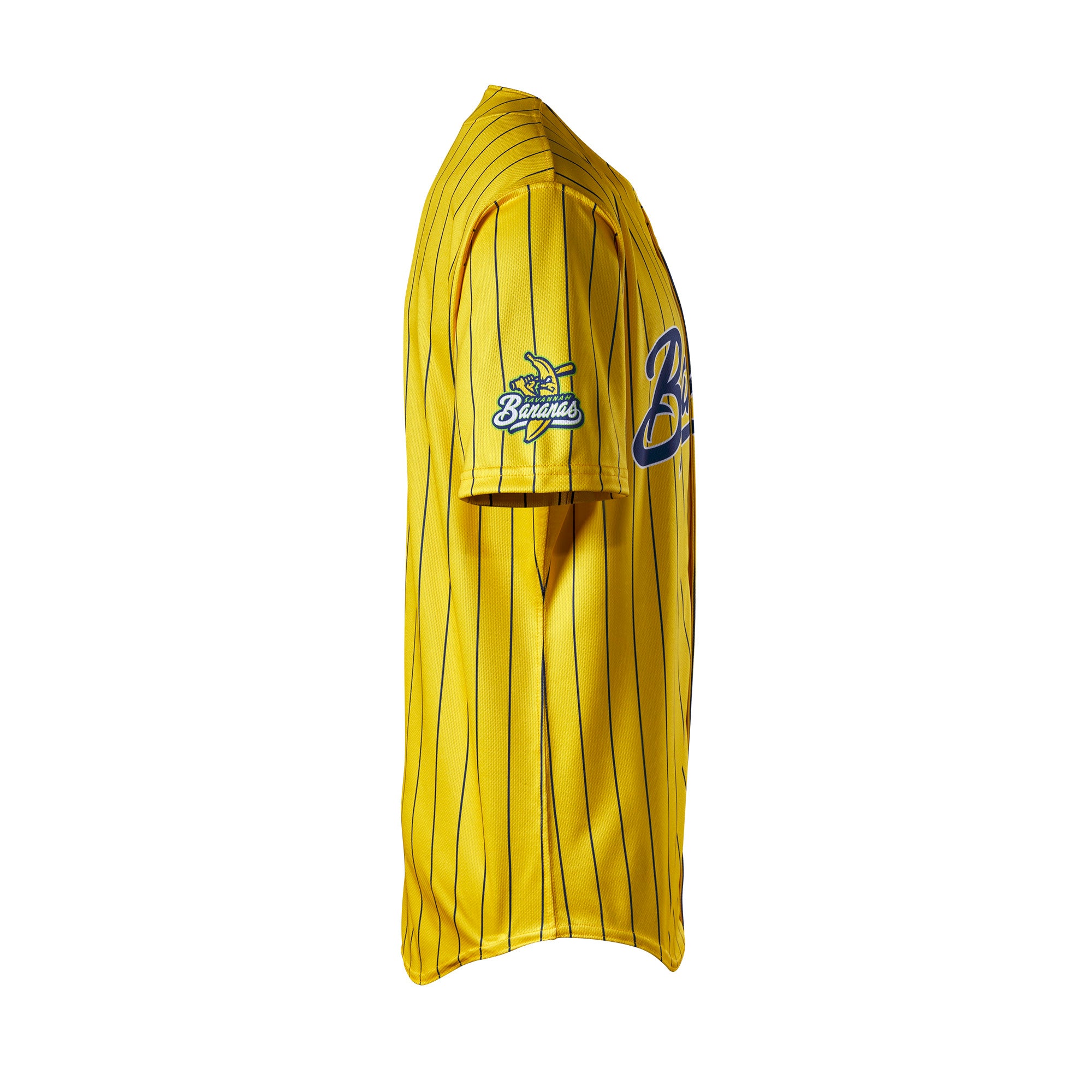 Evoshield Adult Bananas Replica Jersey in yellow and navy, side view