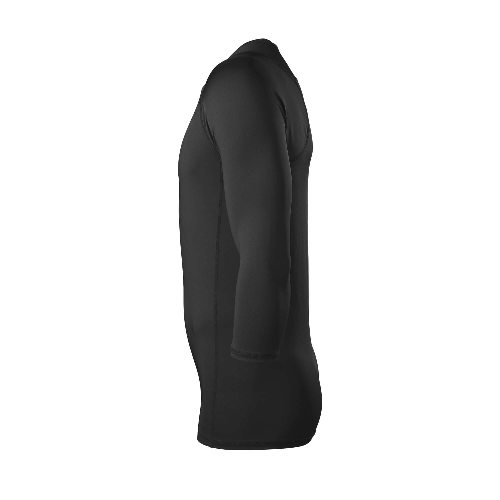 EvoShield Men's Season Ready Fitted Mid Sleeve shirt in black, showcasing a sleek side profile design.
