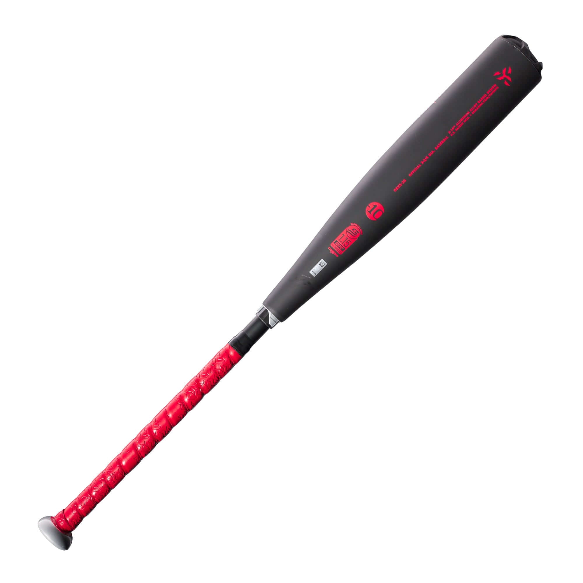 DeMarini The Goods SL (-10) baseball bat with red grip and black barrel, designed for young travel ball players.